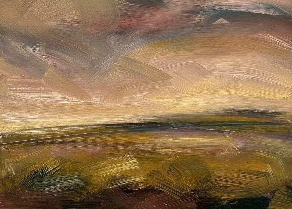 AnalEvening Falls Original Oil On Paper Landscape Painting Detail 1
