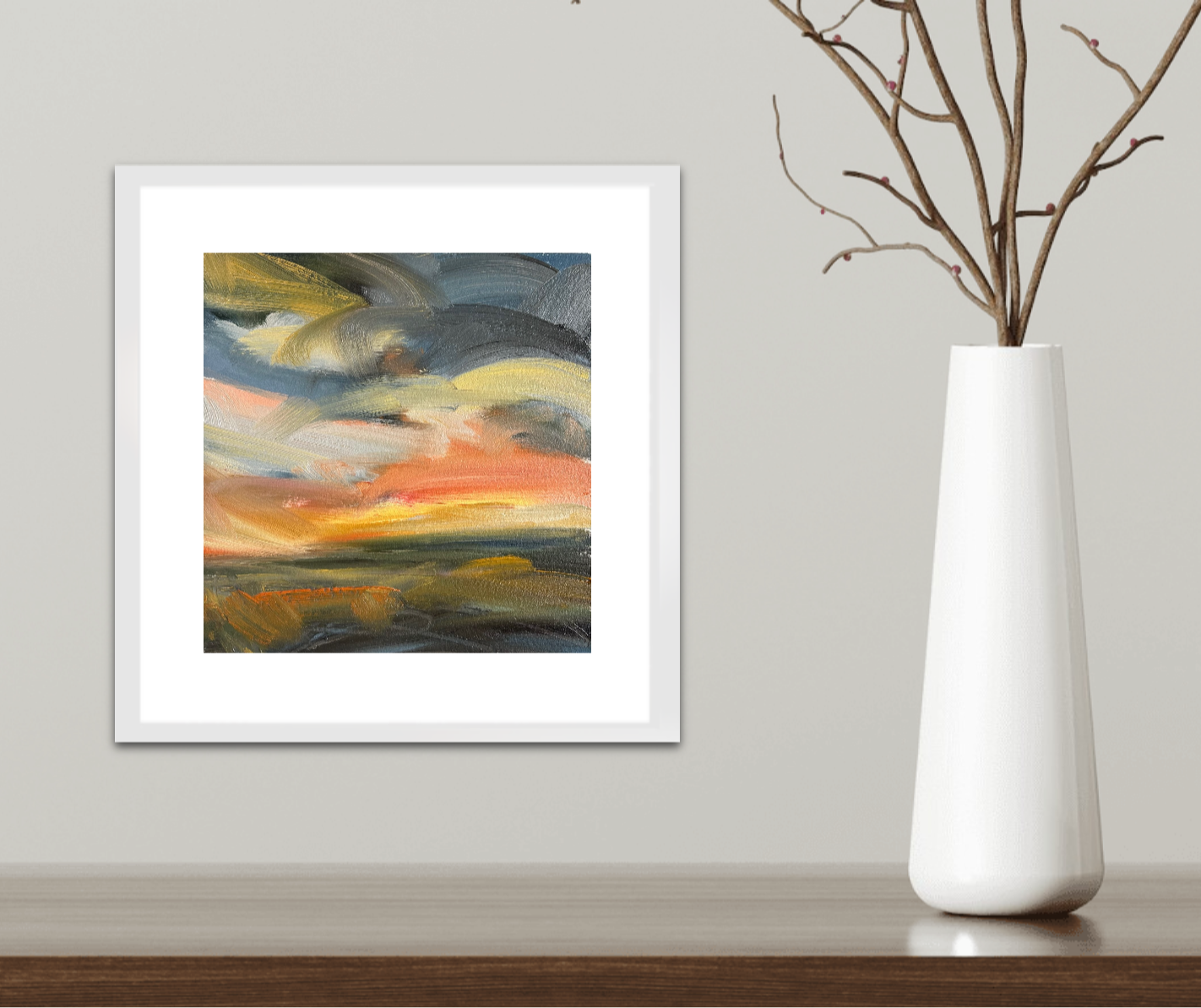 Blazing Light Original Oil On Paper Landscape Painting In Room Setting 3