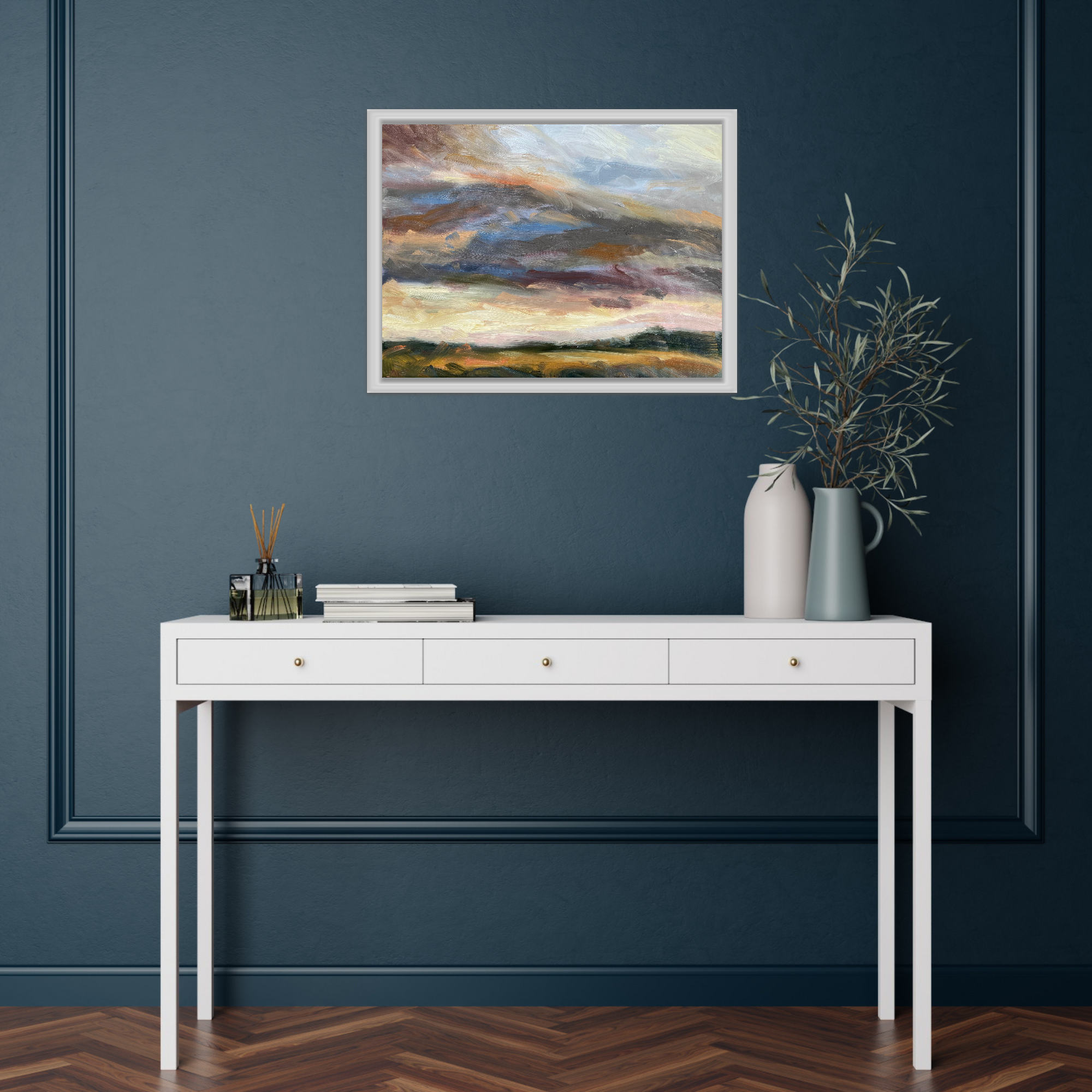 Blustery Day In Autumn Original Oil Landscape Painting In Room Setting 2