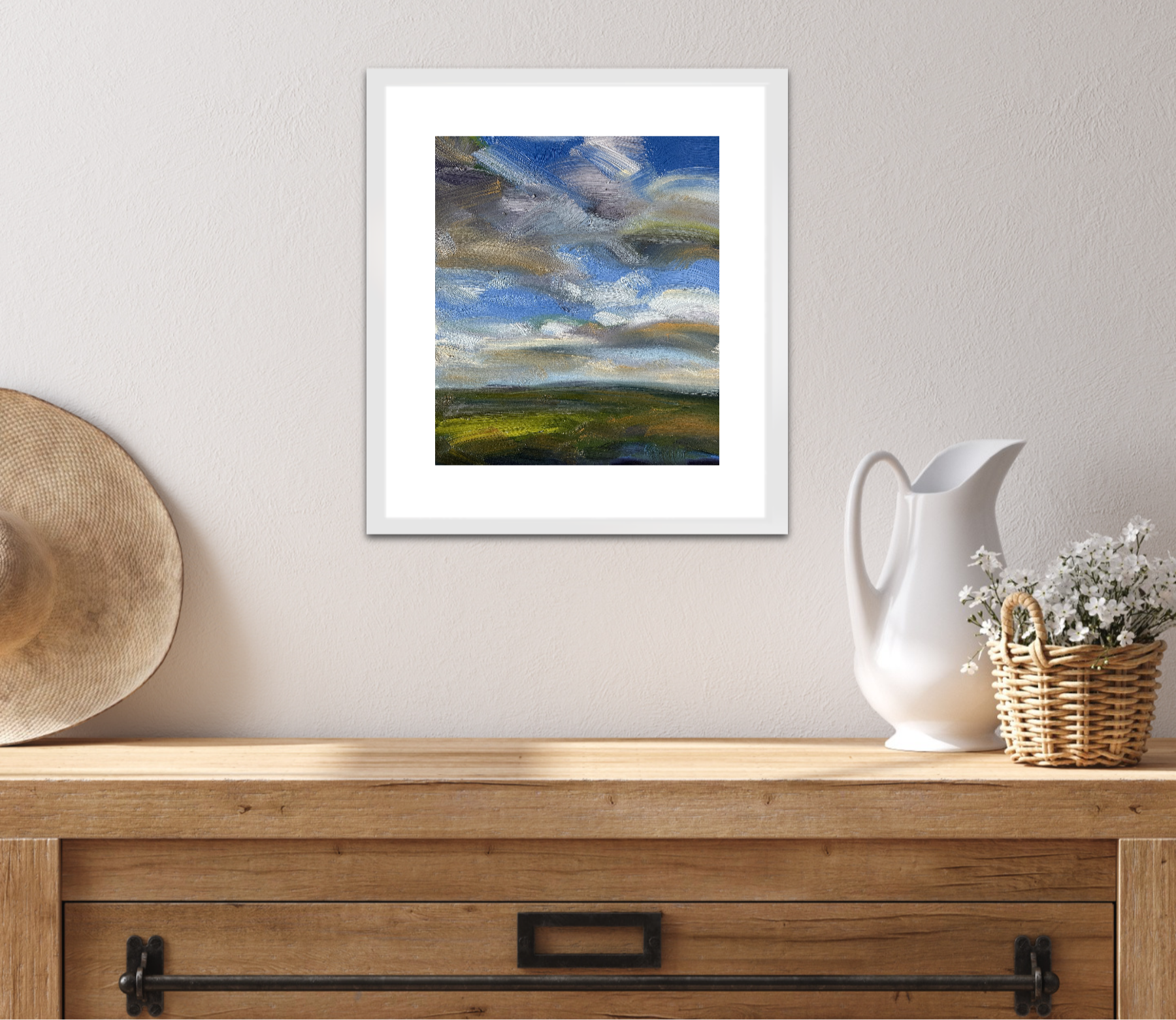 Breathe Deeply Original Oil On Paper Landscape Painting In Room Setting 1