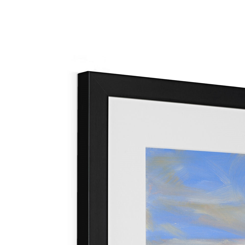 Framed abstract artwork with a black frame on a white background