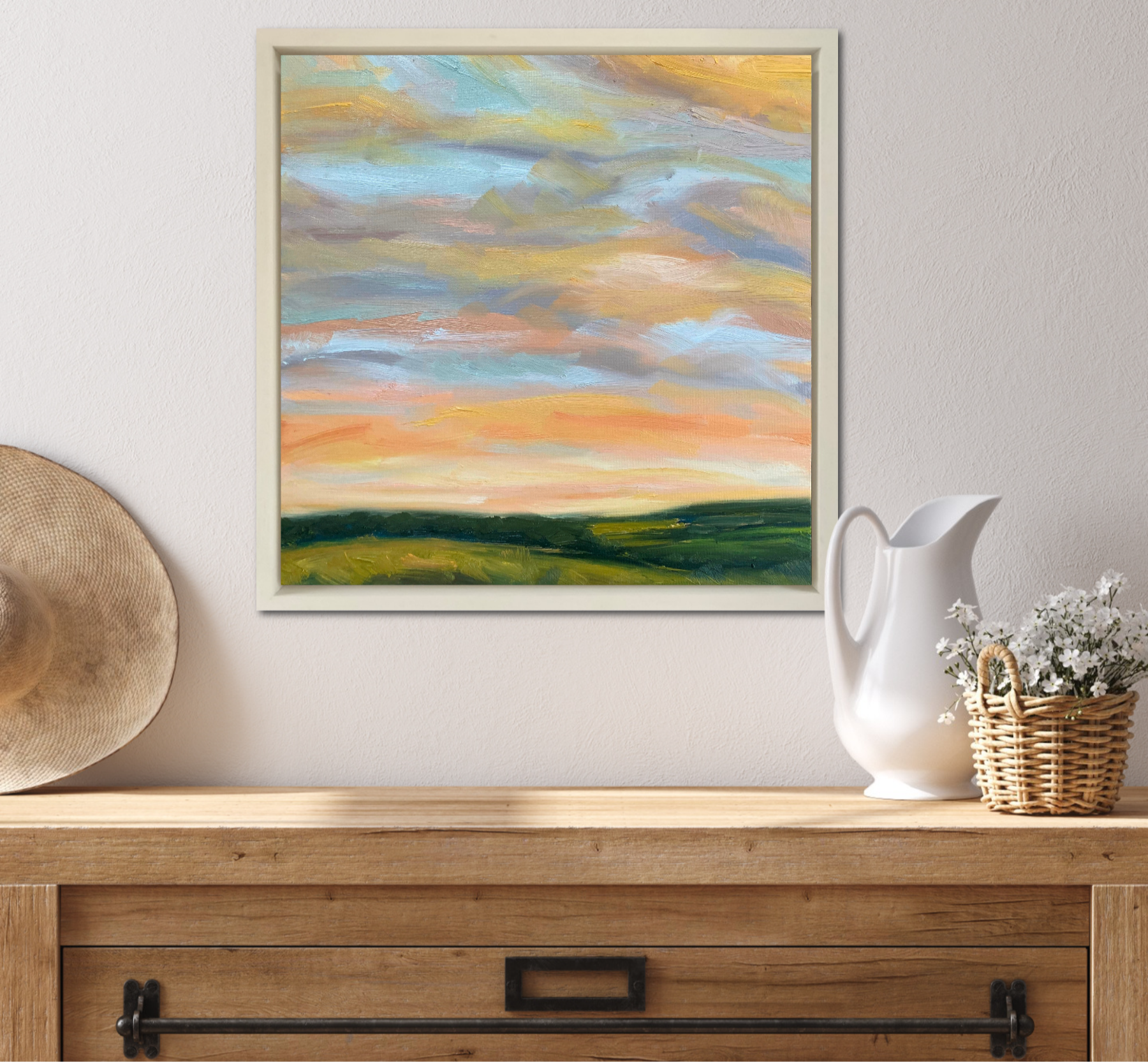 Candy Clouds Original Oil Landscape Painting In Room Setting 1