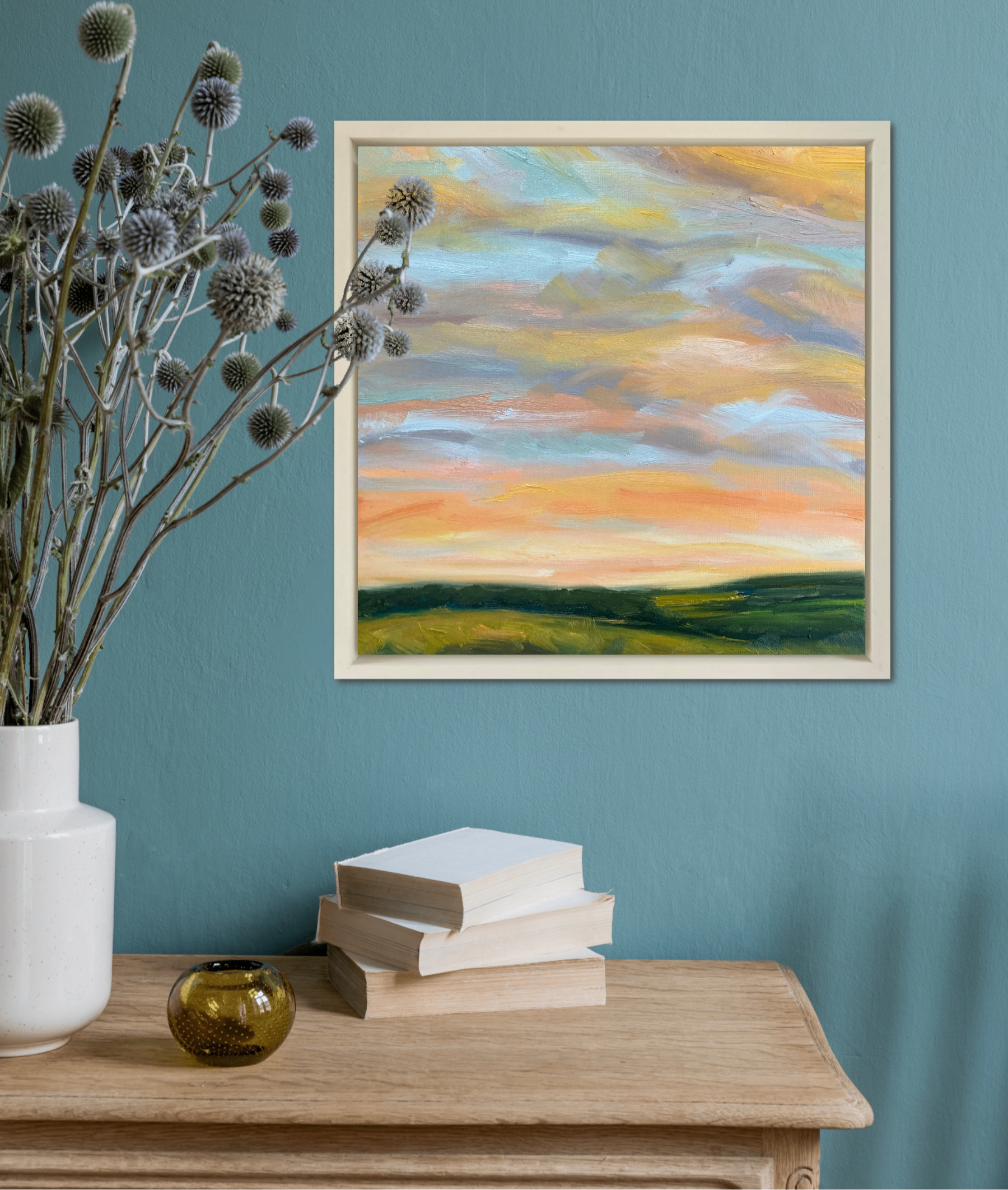 Candy Clouds Original Oil Landscape Painting In Room Setting 2