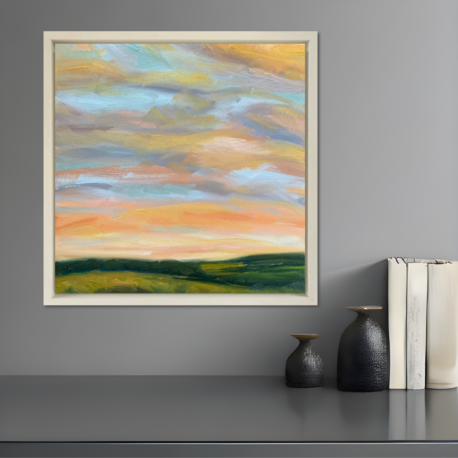 Candy Clouds Original Oil Landscape Painting In Room Setting 3