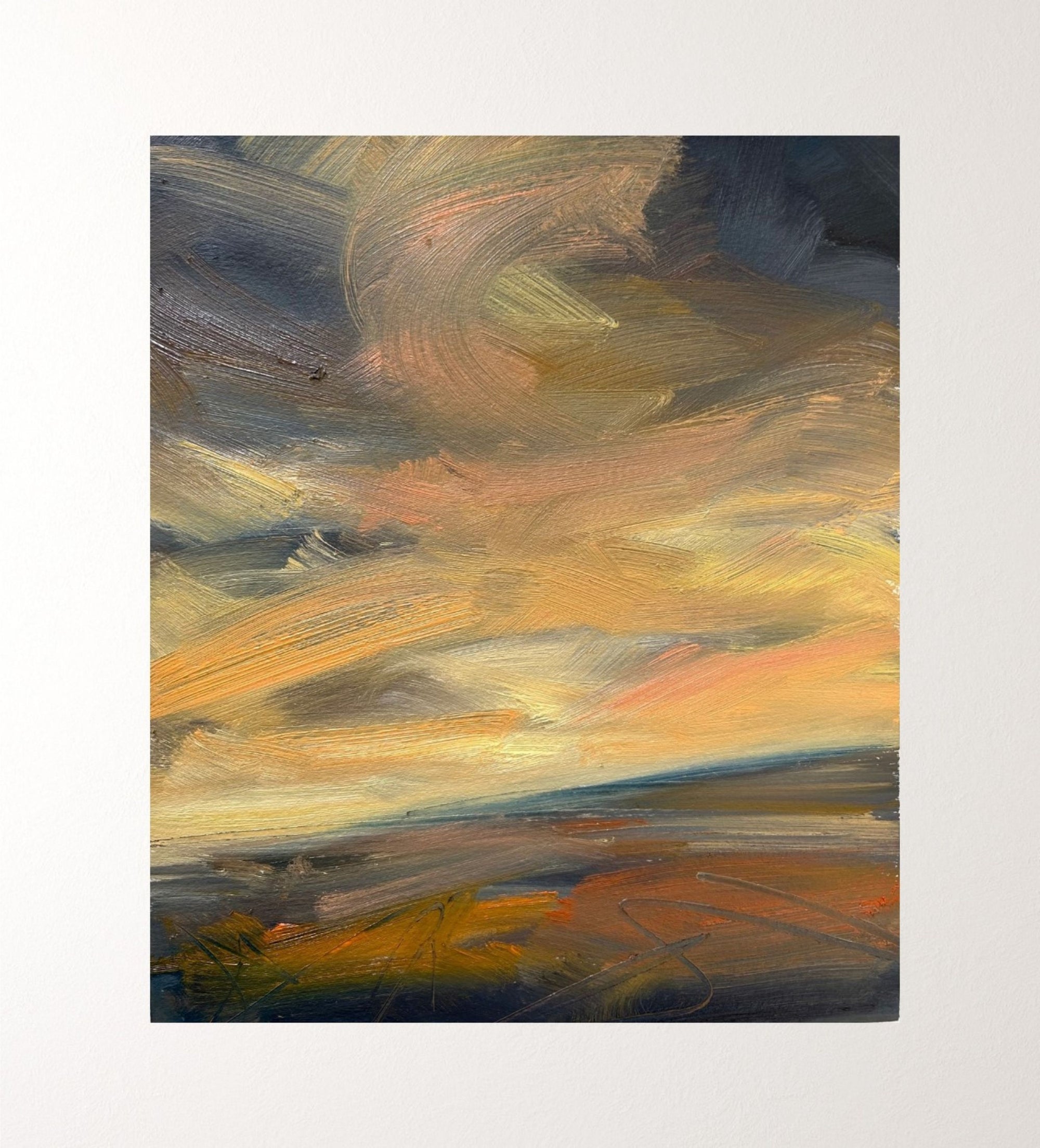 Crescendo Original Oil On Paper Landscape Painting In Mount