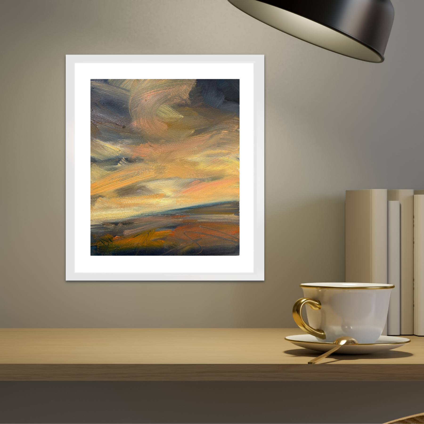 Crescendo Original Oil On Paper Landscape Painting In Room Setting 2