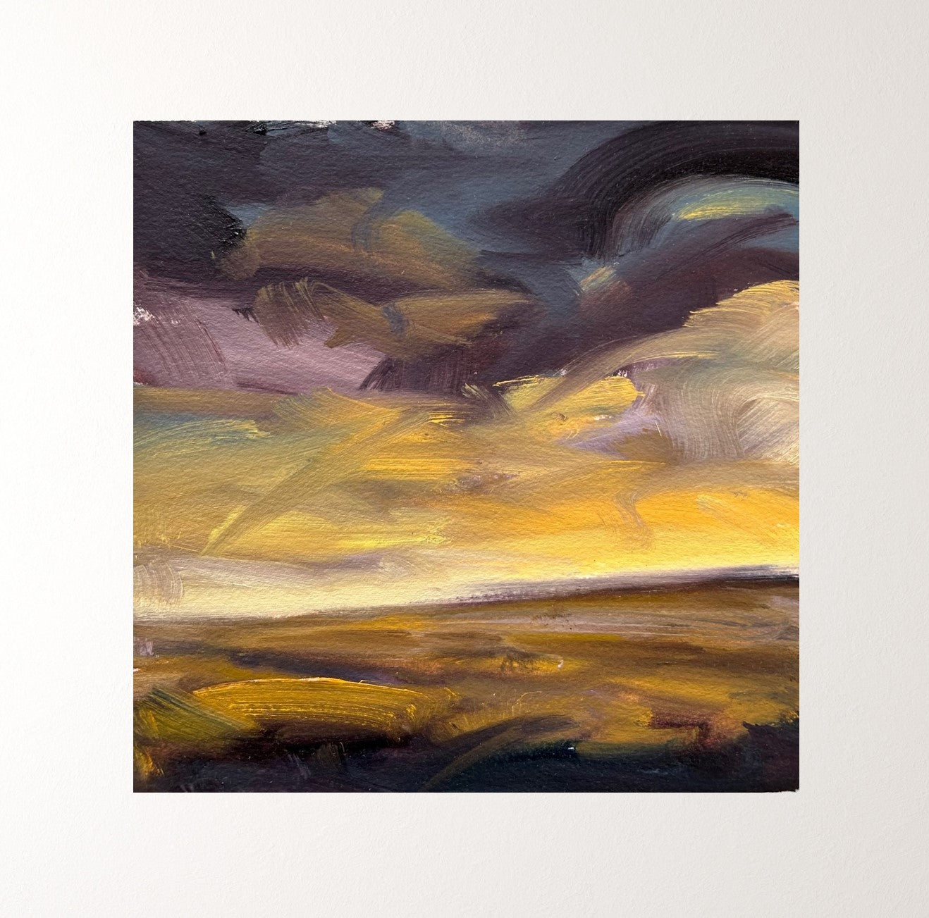 Embers Original Oil On Paper Landscape Painting In Mount