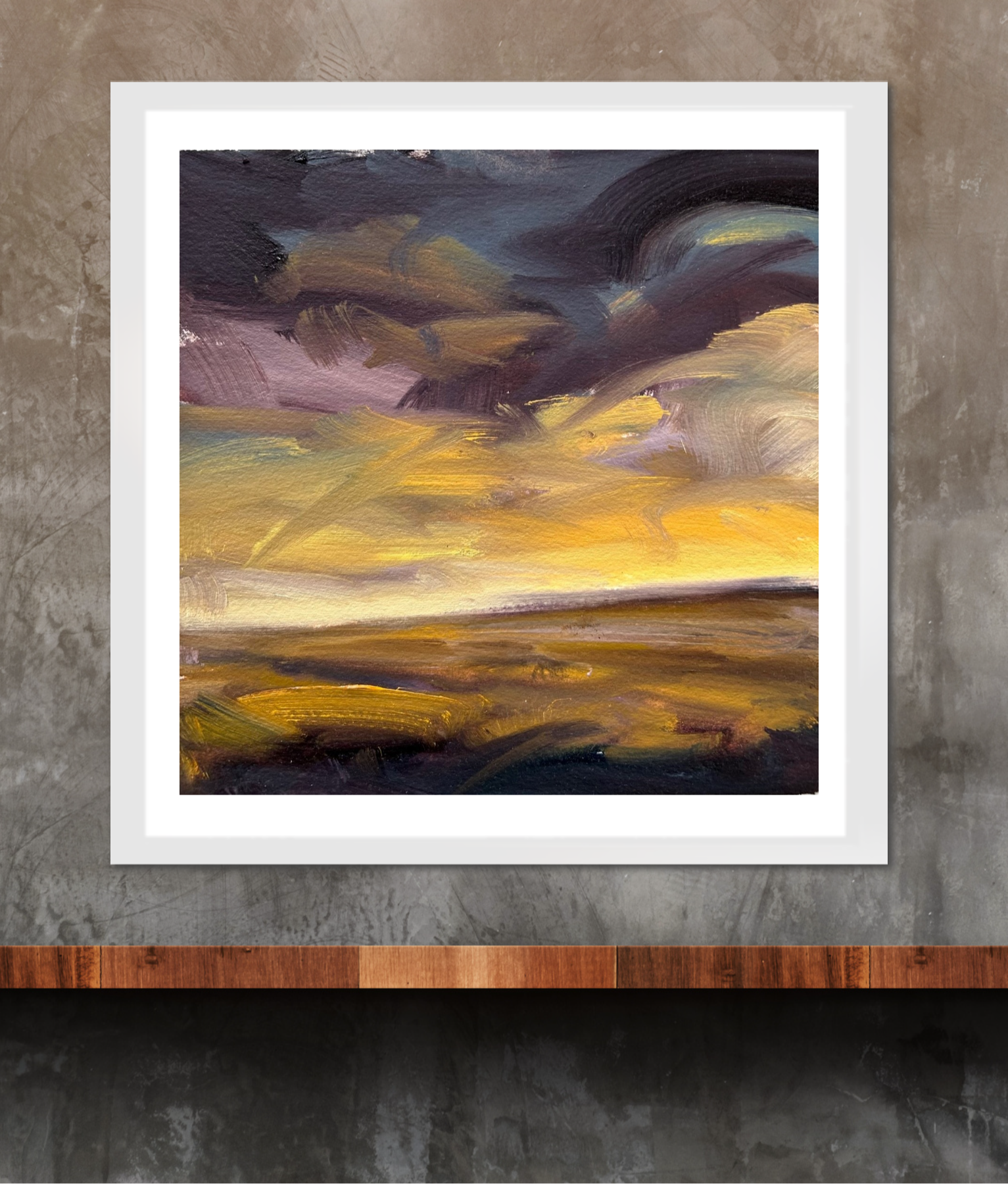 Embers Original Oil On Paper Landscape Painting In Room Setting 2