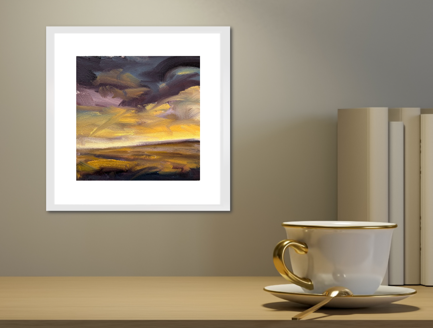 Embers Original Oil On Paper Landscape Painting In Room Setting 3