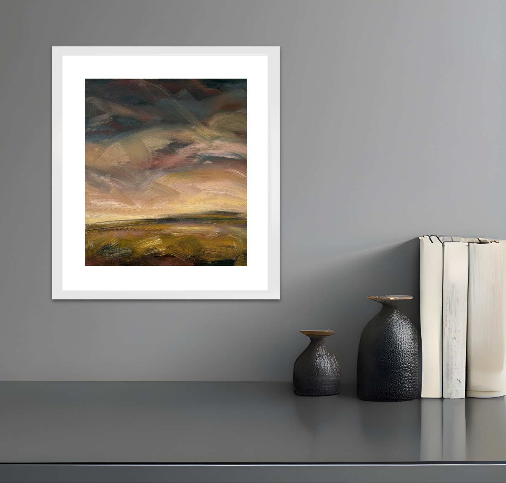 Evening Falls Original Oil On Paper Landscape Painting In Room Setting 2