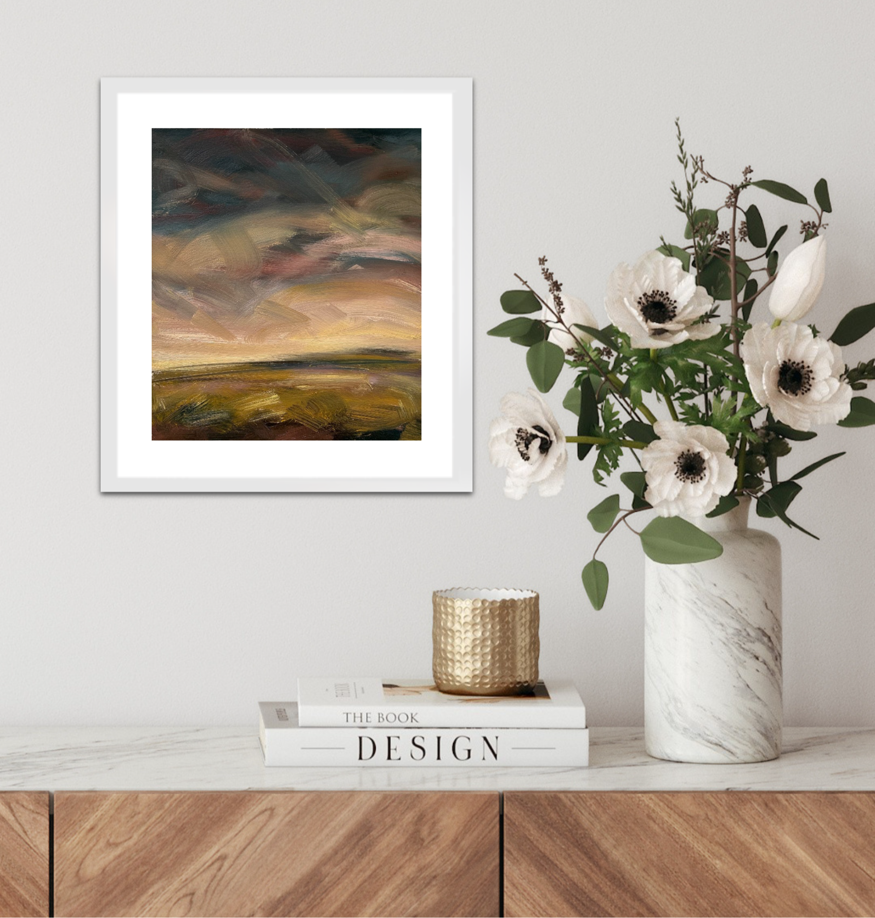 Evening Falls Original Oil On Paper Landscape Painting In Room Setting 3