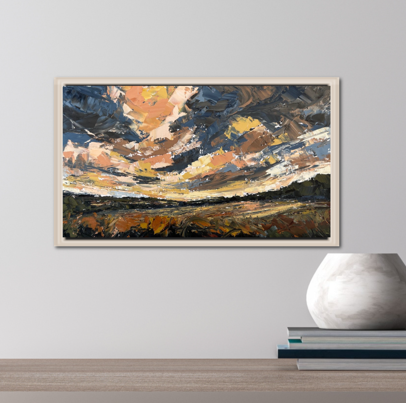 Evening Falls 
Original Oil Palette Knife Landscape Painting In Room 5