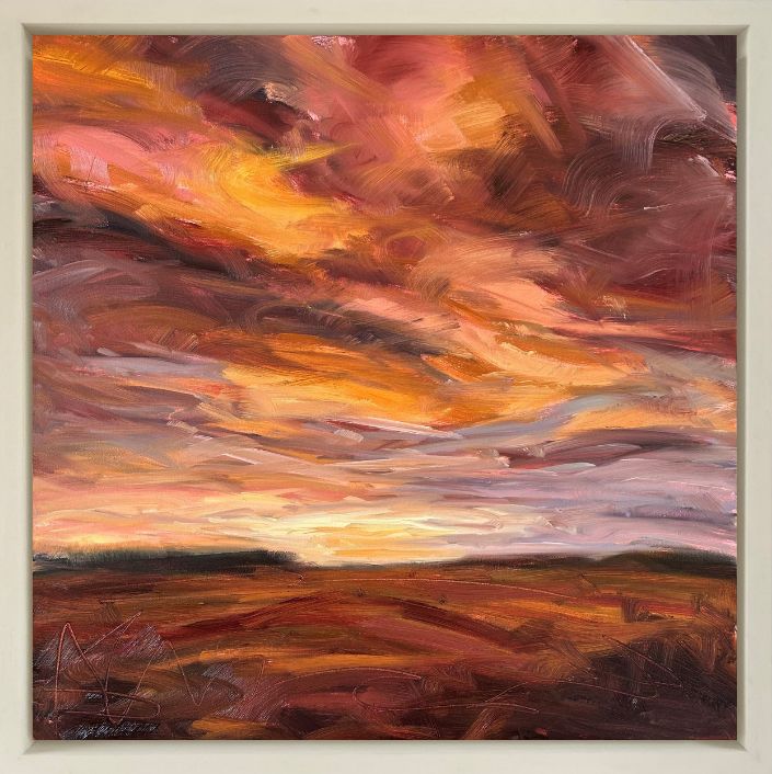Fiery Light Original Landscape Oil Painting In Frame