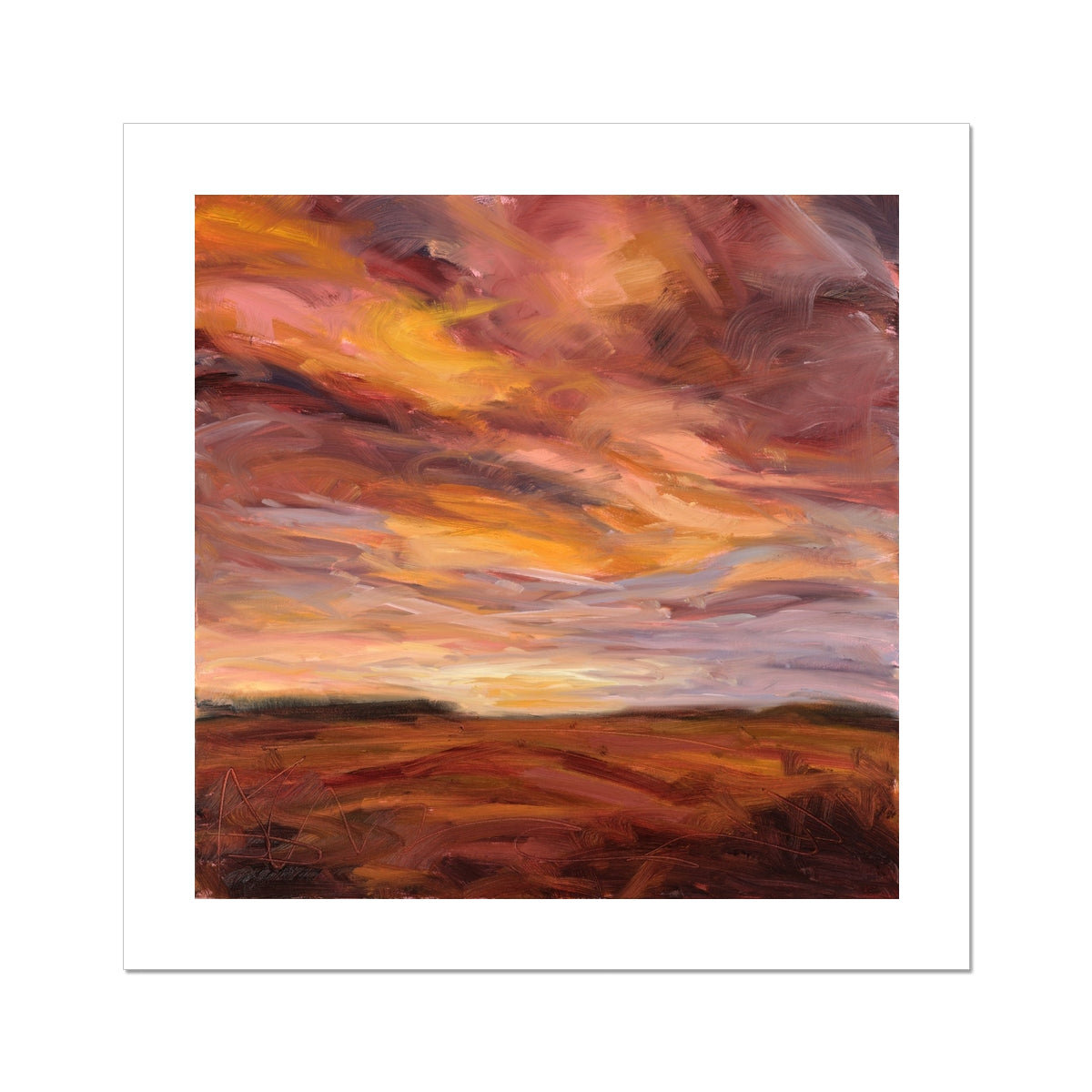 Abstract painting with warm colors on a white background