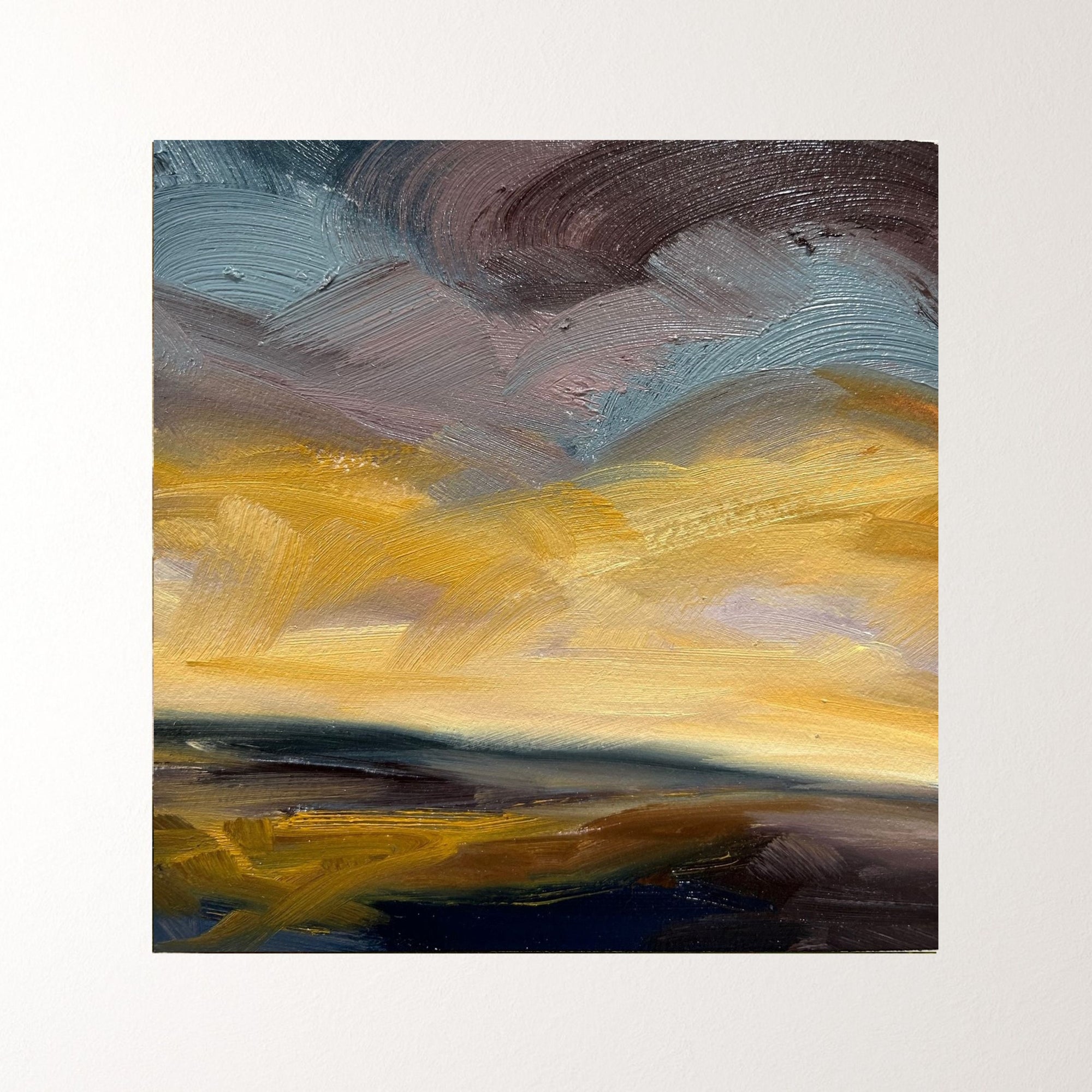 Glowing Light Original Oil On Paper Landscape Painting In Mount