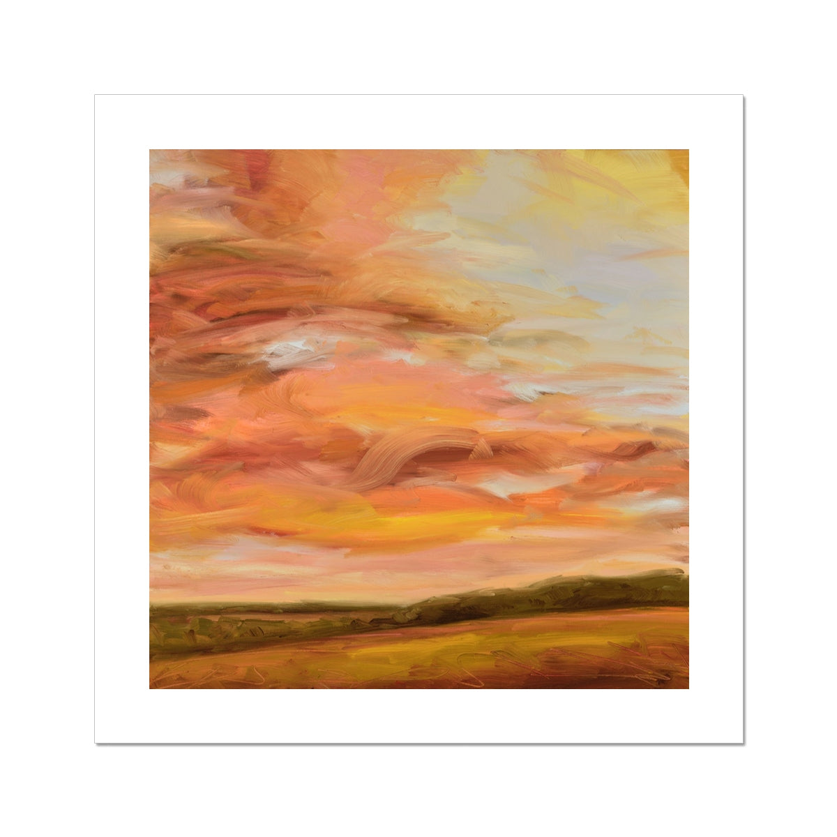 Abstract painting with warm colors on a white background