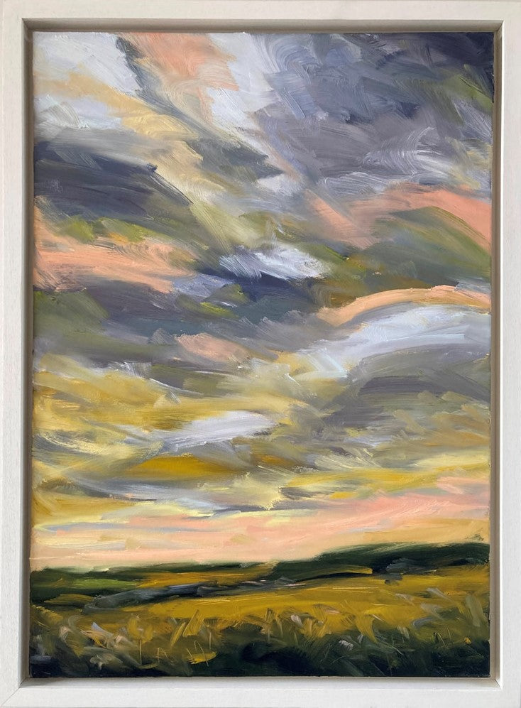 Golden Evening Original Landscape Oil Painting In Frame