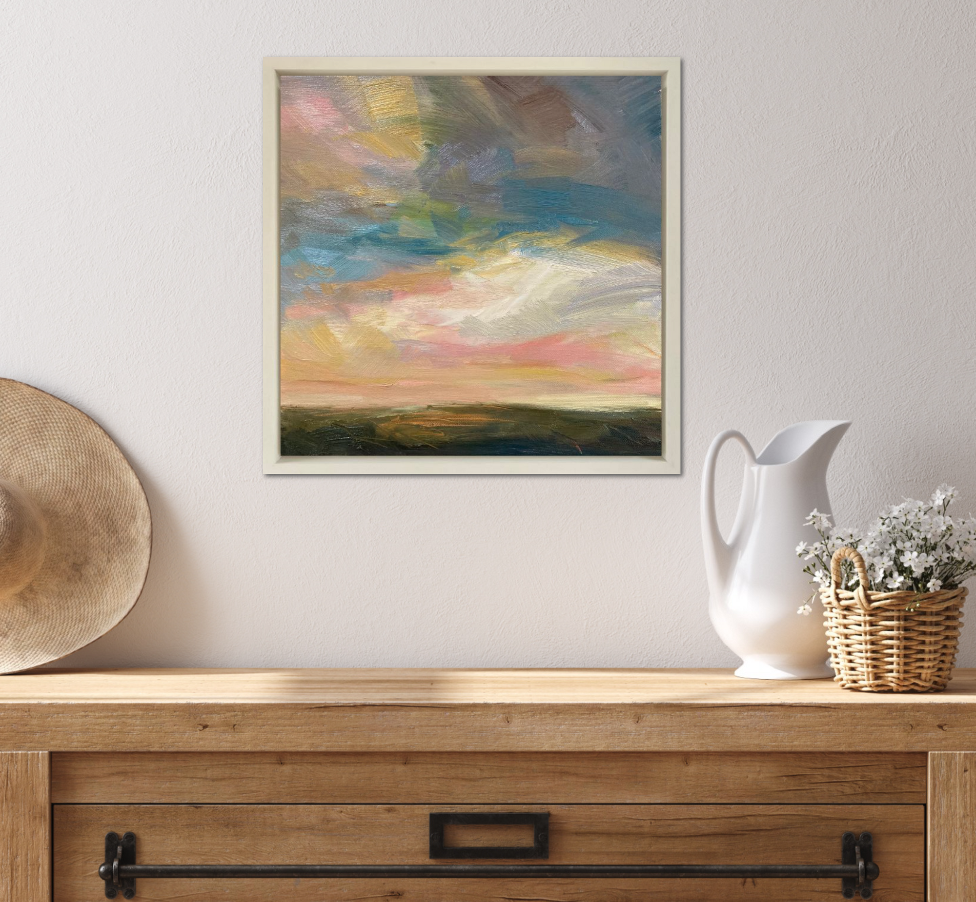 Golden Hour Original Oil Landscape Painting In Room Setting 1