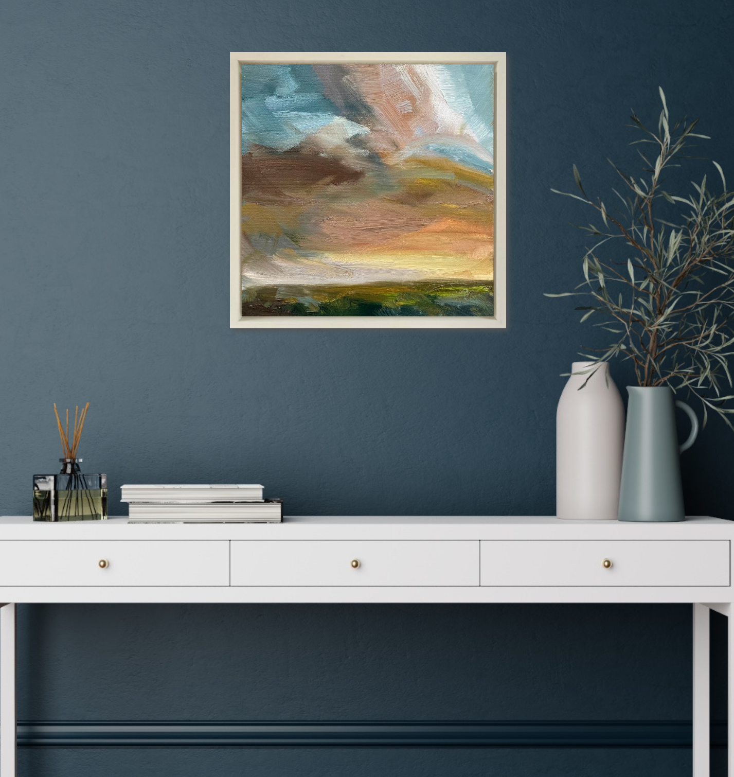 Golden Hour Original Oil Landscape Painting In Room Setting 3