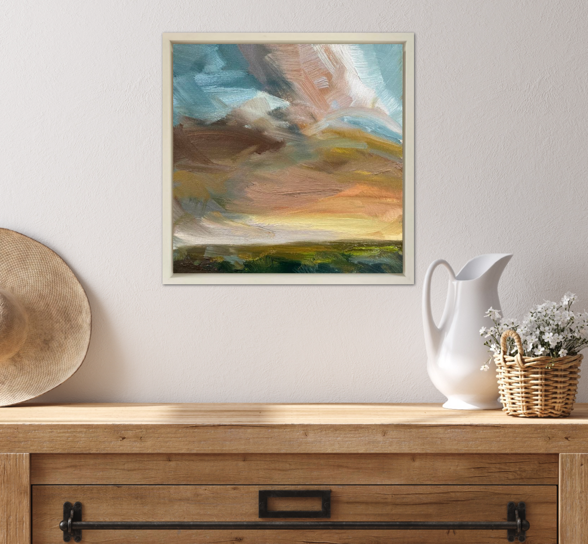 Golden Light Original Oil Landscape Painting In Room Setting 3