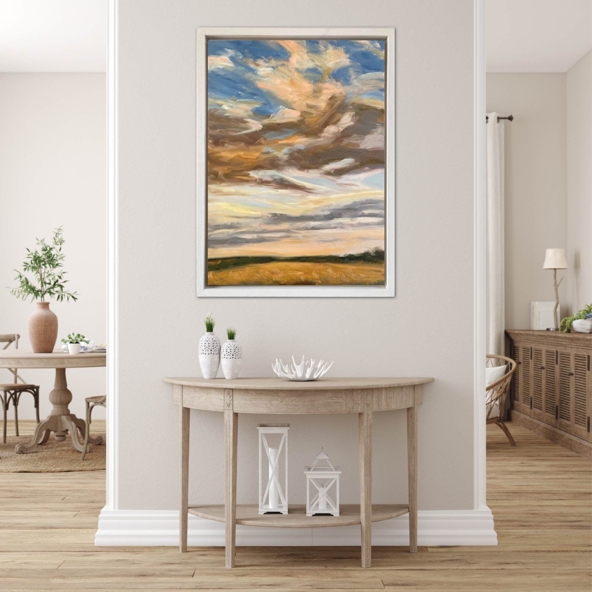 Golden Original Oil Landcape Painting In Room Setting 3