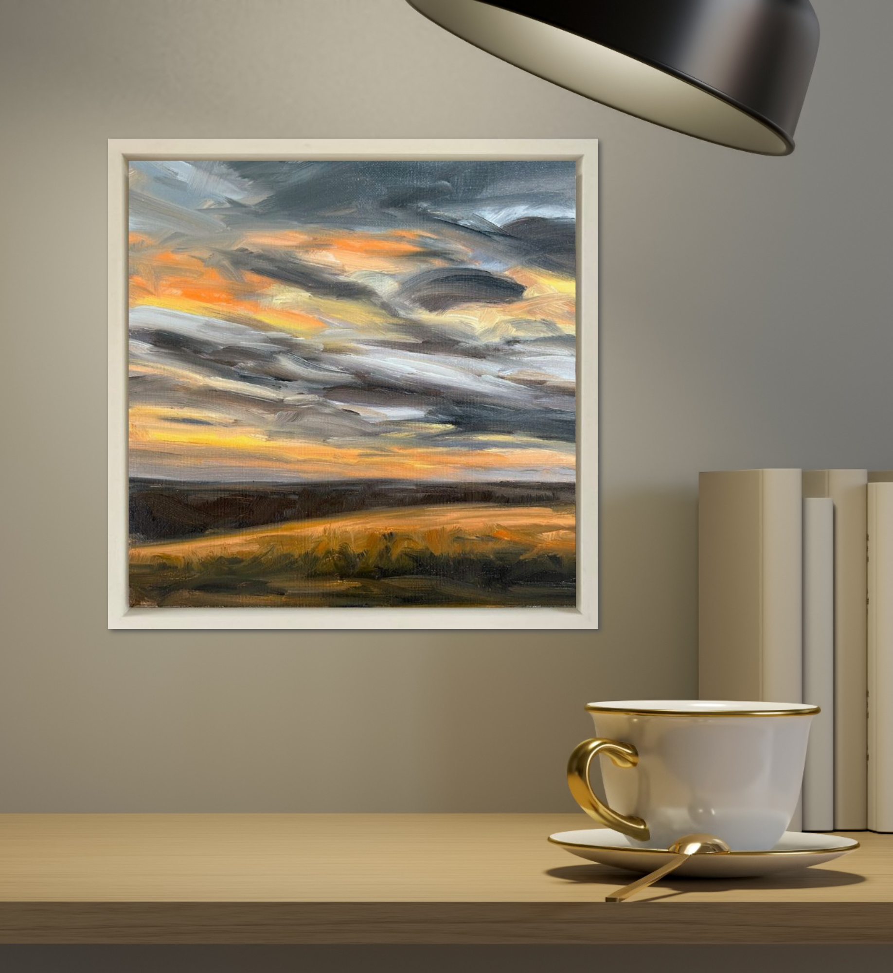 Harvest Glow Original Oil Landscape Painting In Room Setting 2
