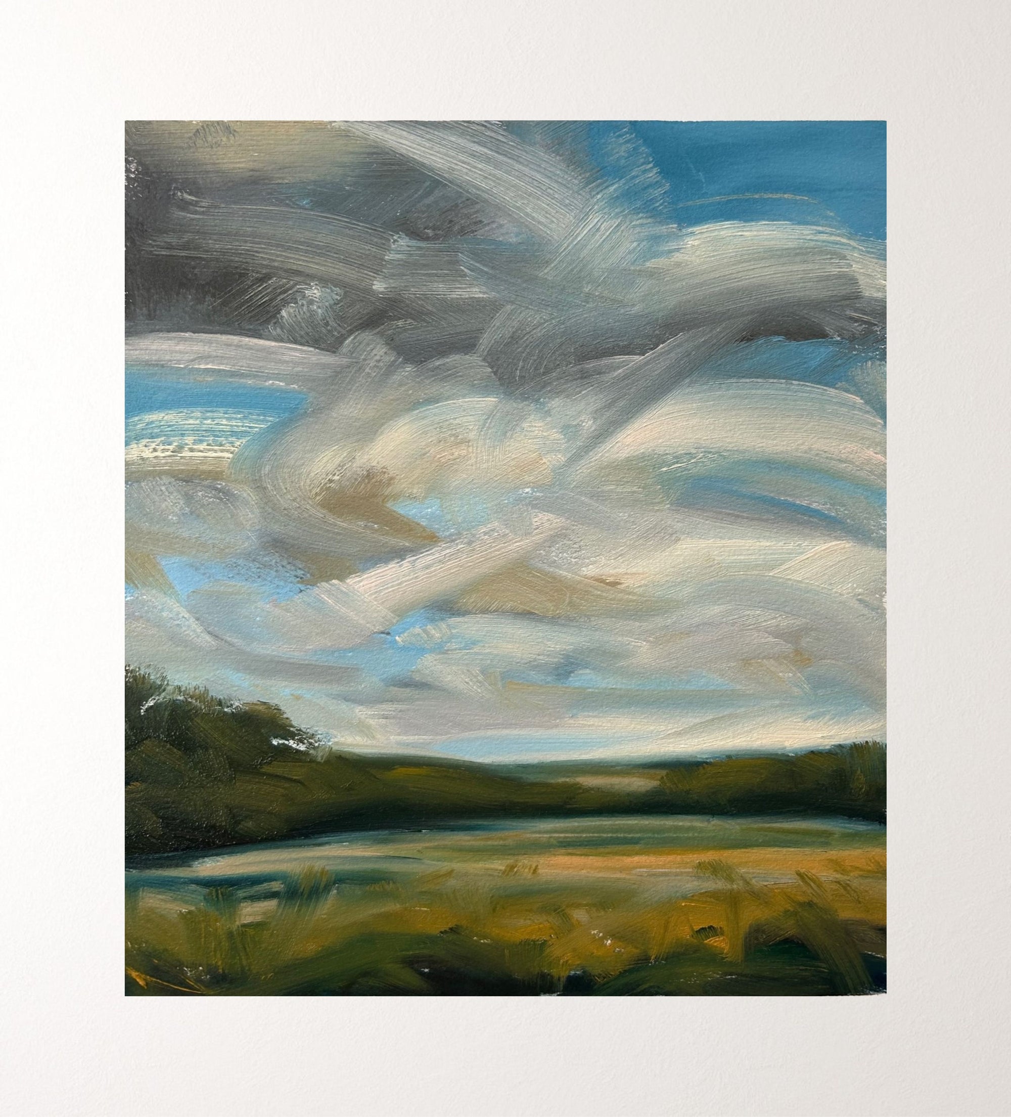 In The Flow Oil On Paper Landscape Painting In Mount