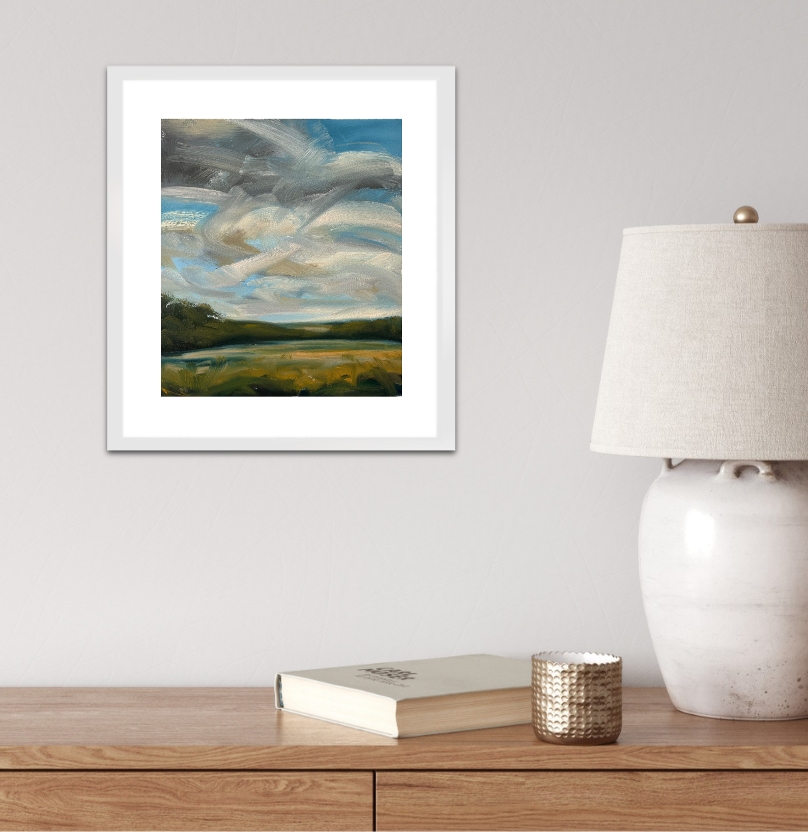 In The Flow Original Oil On Paper Landscape Painting In Room Setting 3