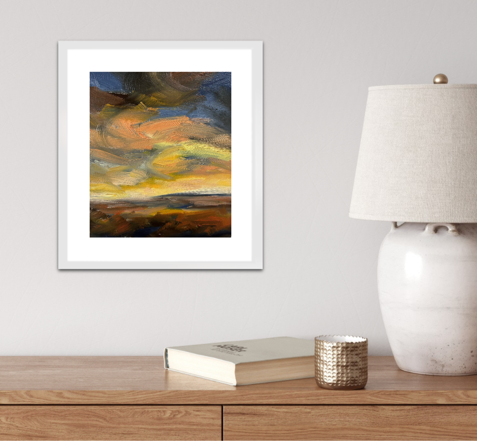 Luminous Original Oil On Paper Landscape Painting In Room 1