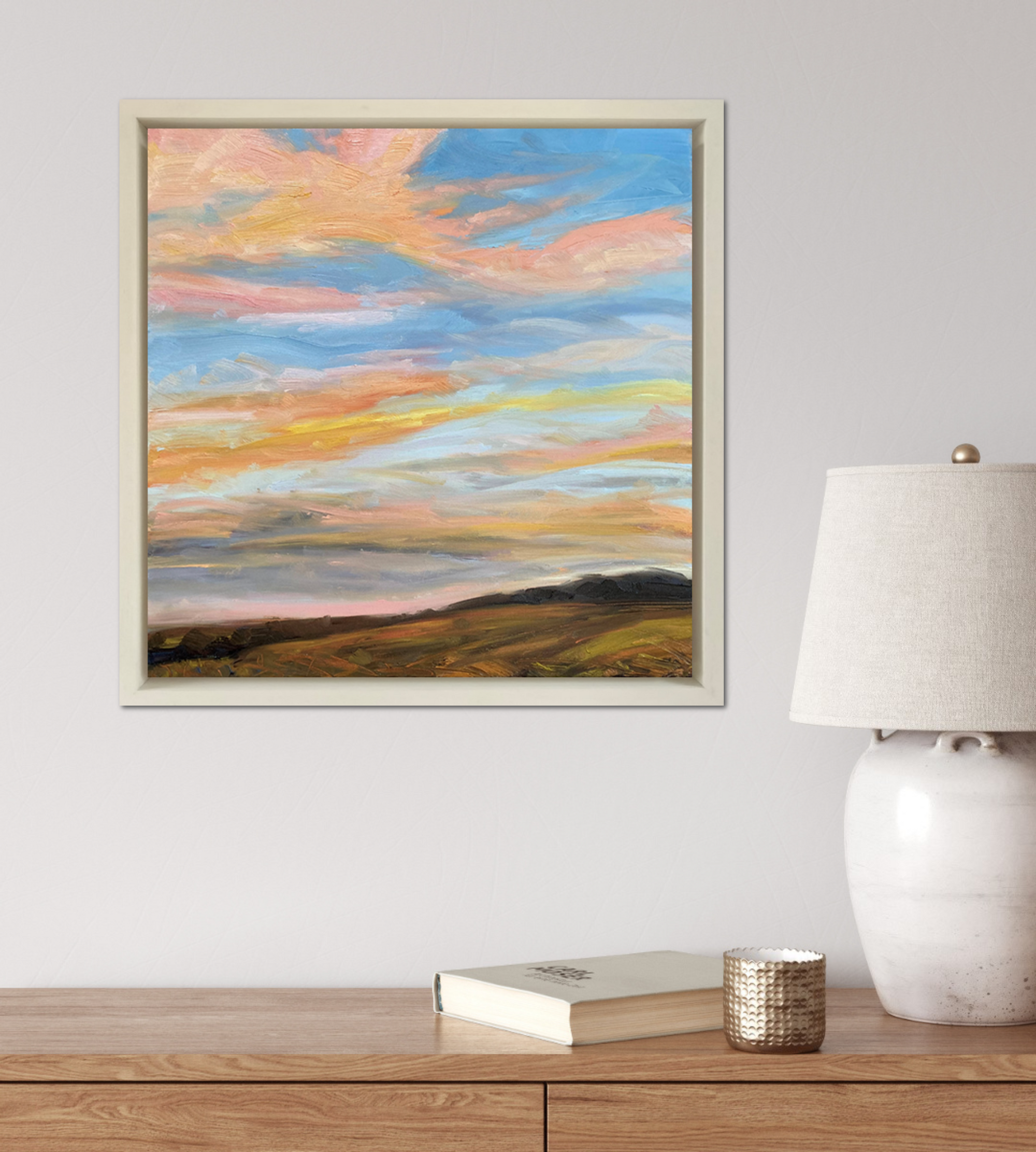 Neon Sky Original Oil Landscape Painting In Room Setting 1