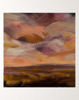 Peach Sky Original Oil On Paper Landscape Painting In Mount