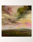 Pink & Green Original Oil On Paper Landscape Painting In Mount