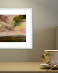 Pink & Green Original Oil On Paper Landscape Painting In Room Setting 3