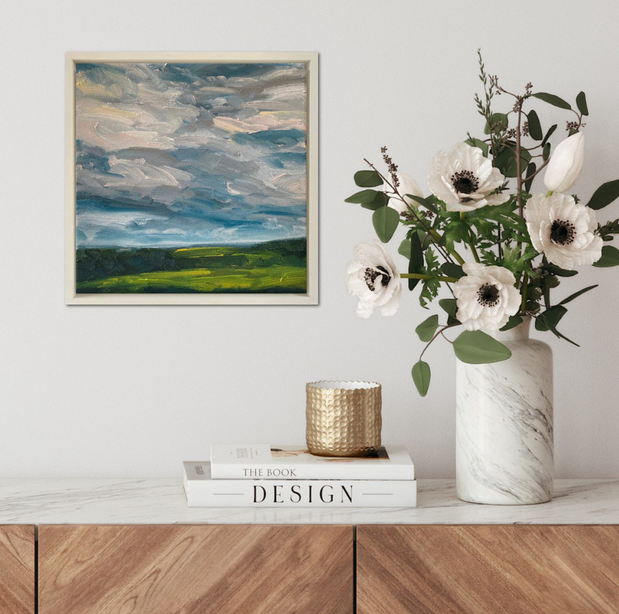 Spring Clouds Original Oil Landscape Painting In Room Setting 1