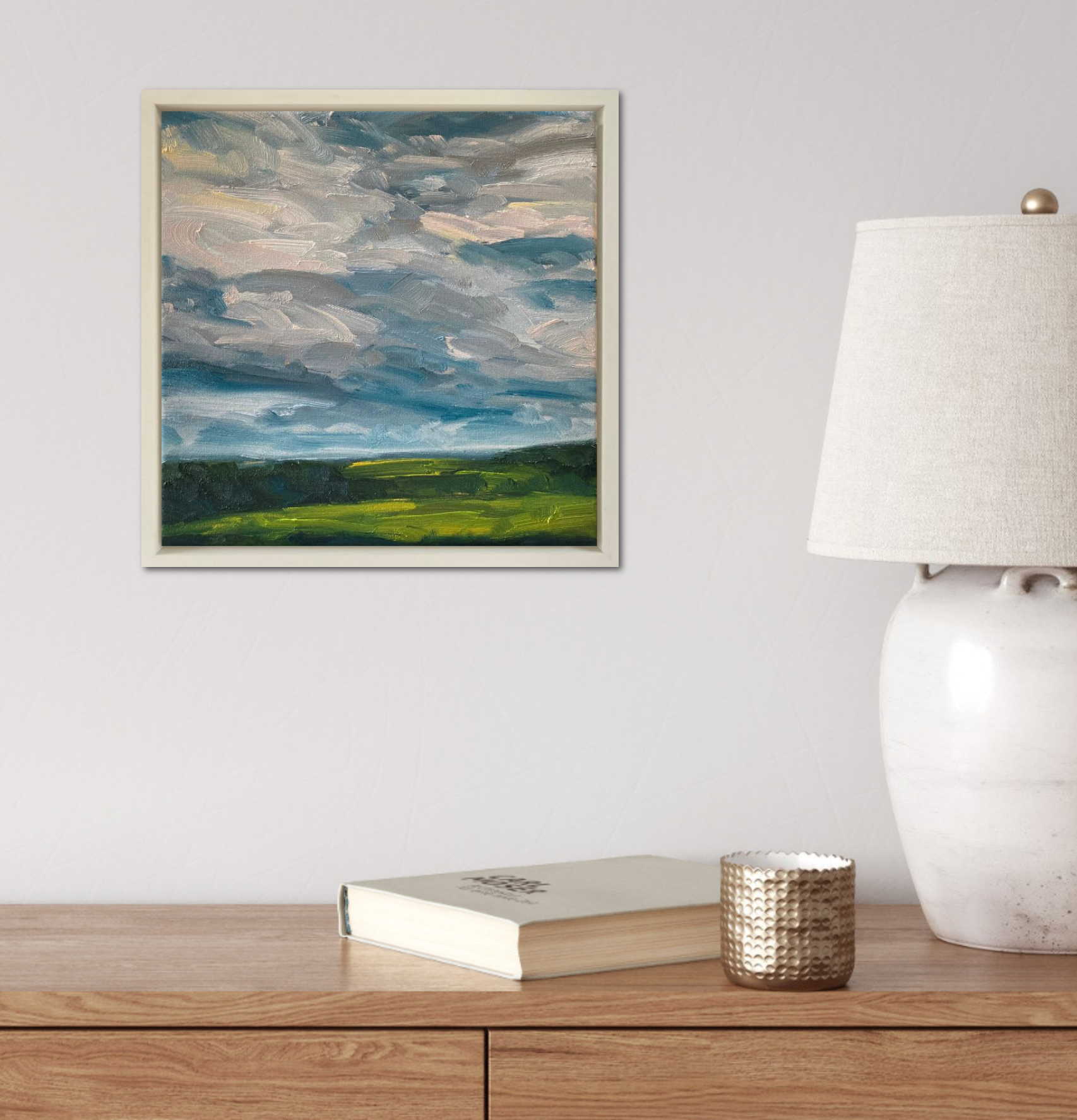 Spring Clouds Original Oil Landscape Painting In Room Setting 3