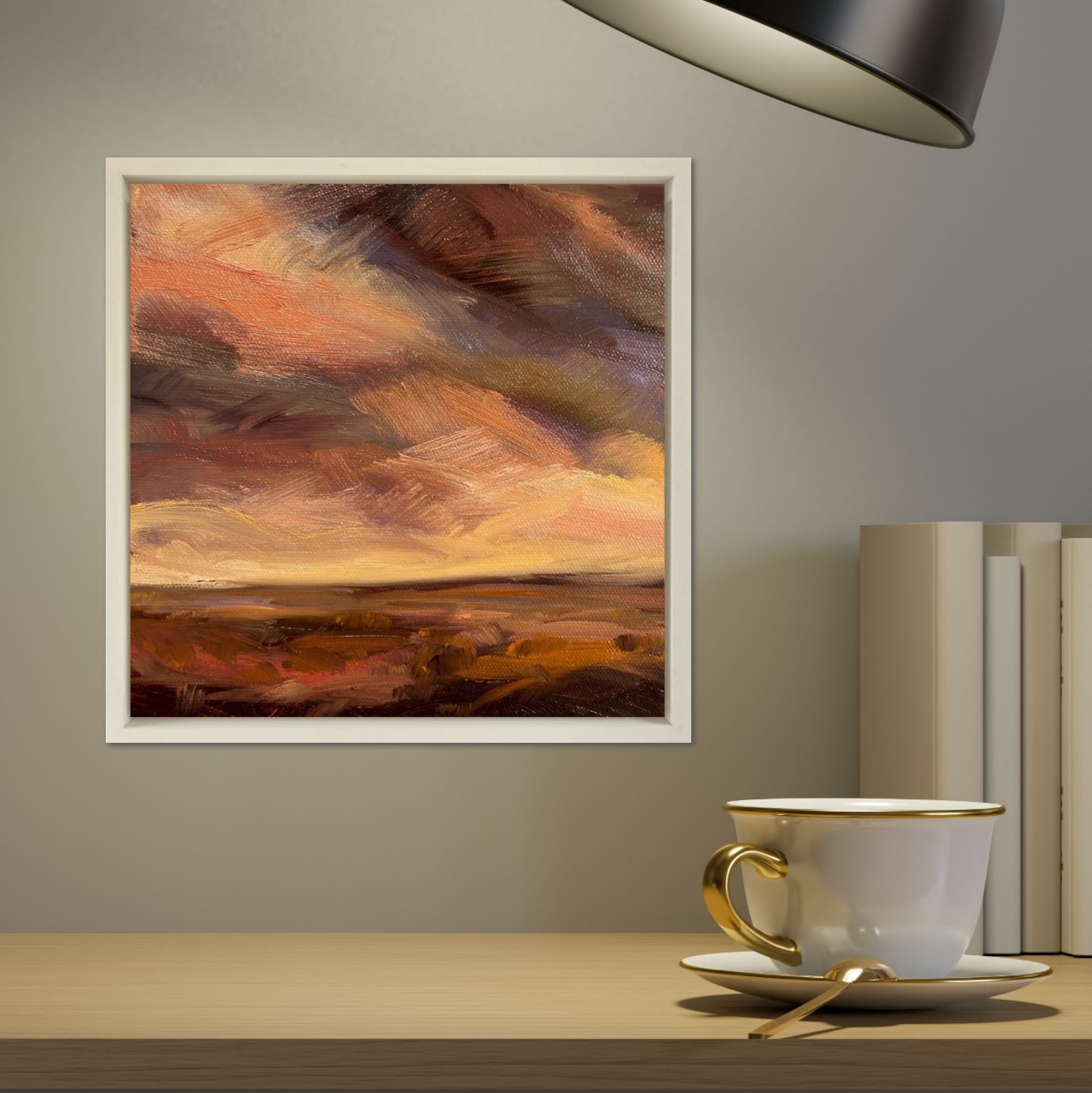 Warm Light Original Oil Landscape Painting In Room Setting 1
