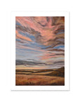 Painting of a landscape with a colorful sky