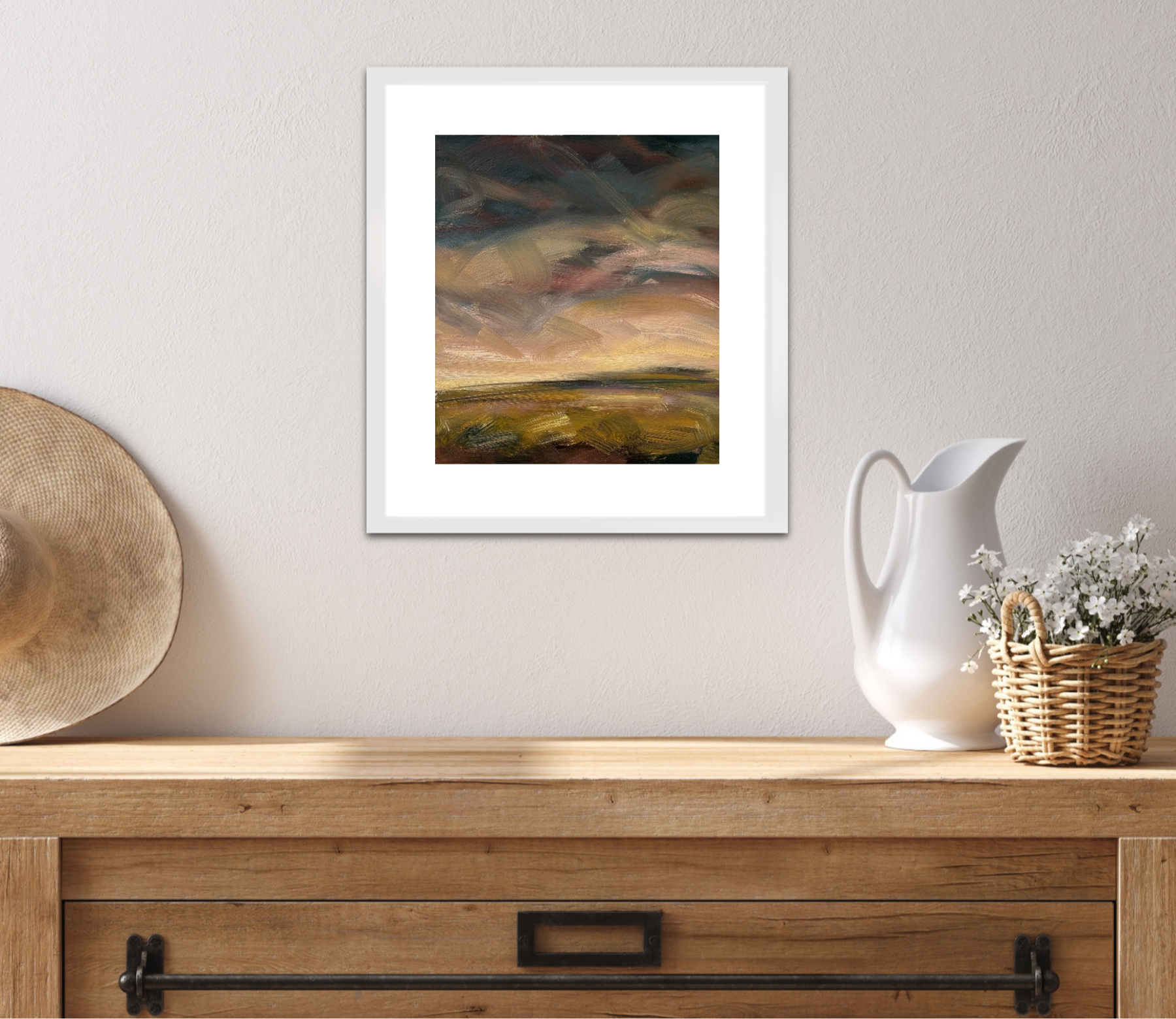 Evening Falls Original Oil On Paper Landscape Painting In Room Setting 2