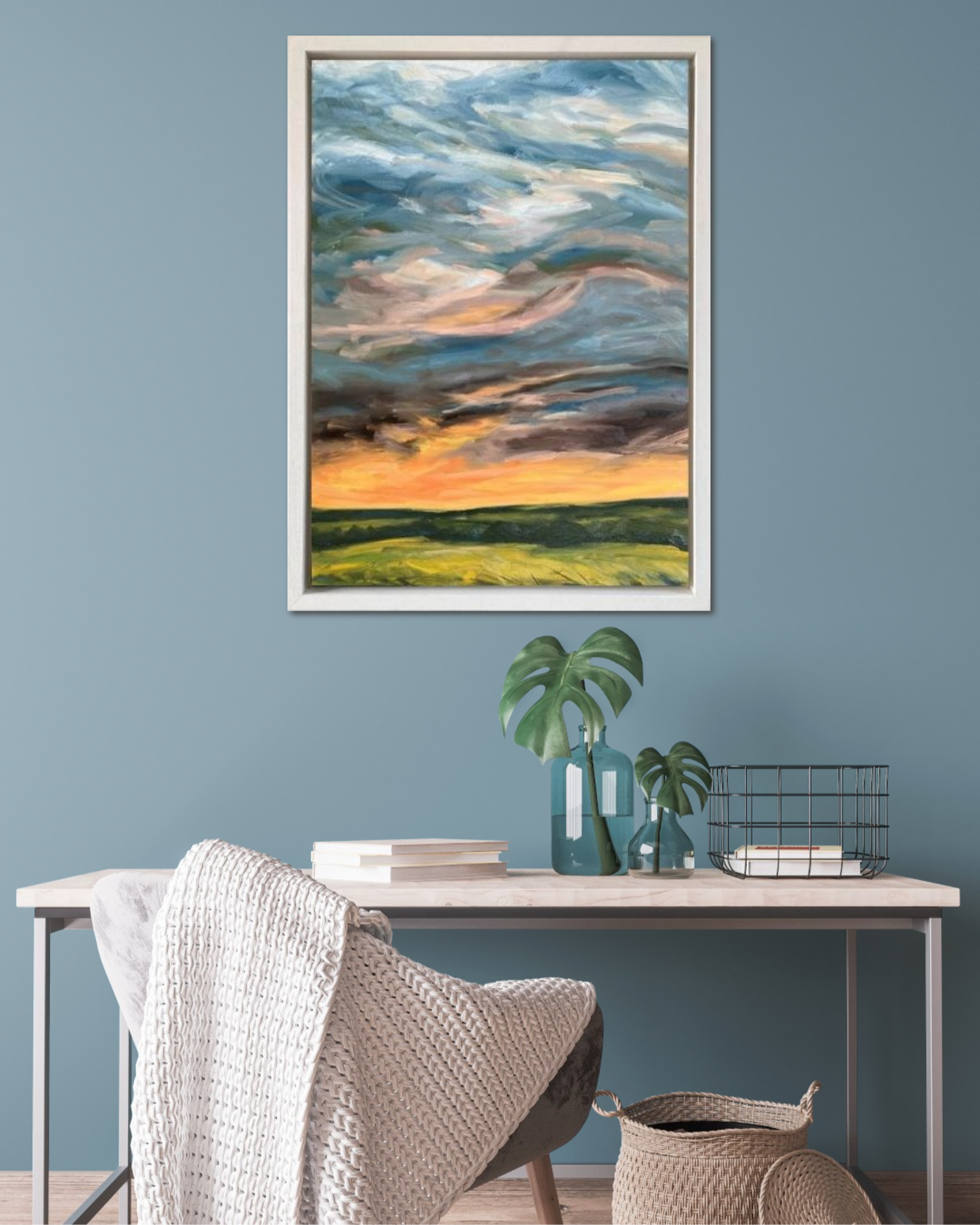 Afterglow Original Oil Landscape Painting In Room Setting 1 