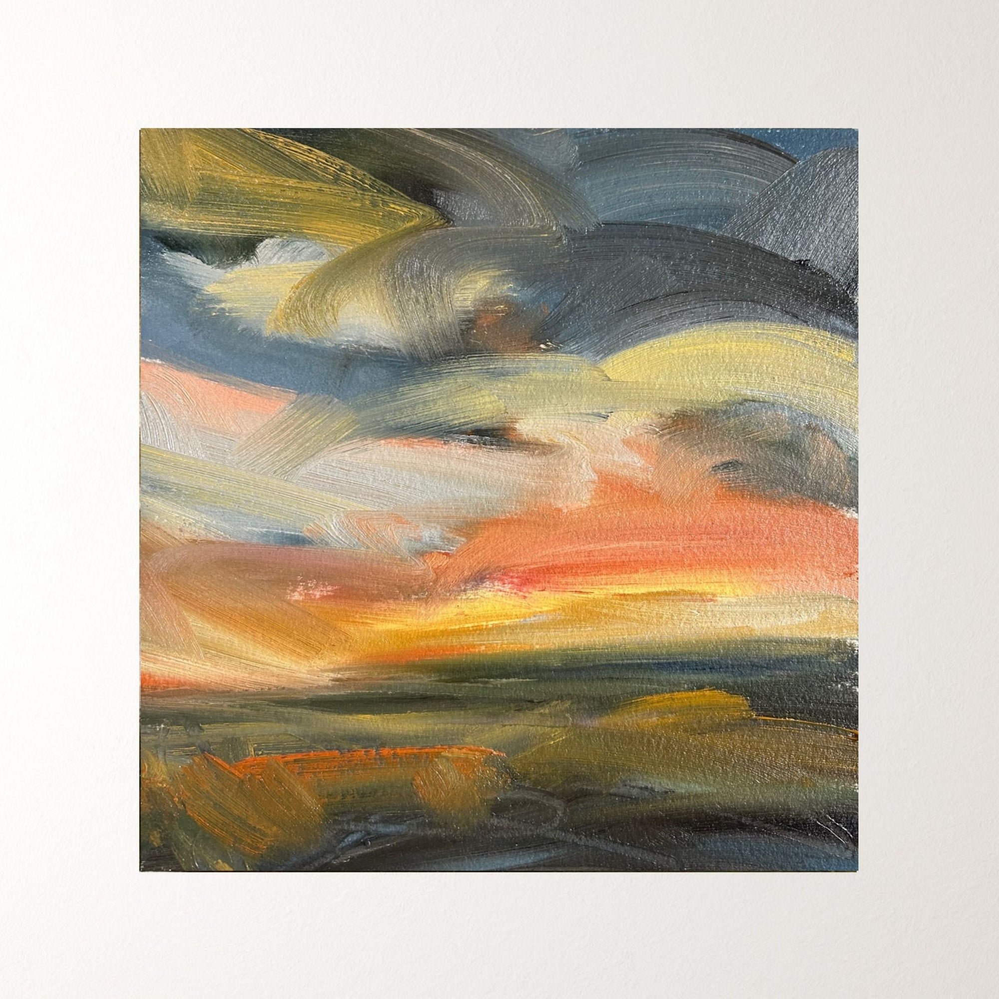 Blazing Light Original Oil On Paper Landscape Painting In Mount