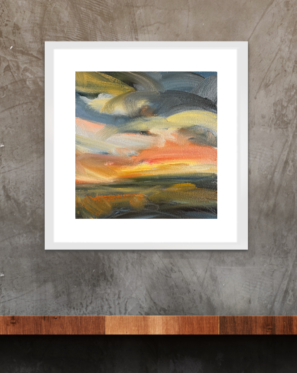 Blazing Light Original Oil On Paper Landscape Painting In Room Setting 1