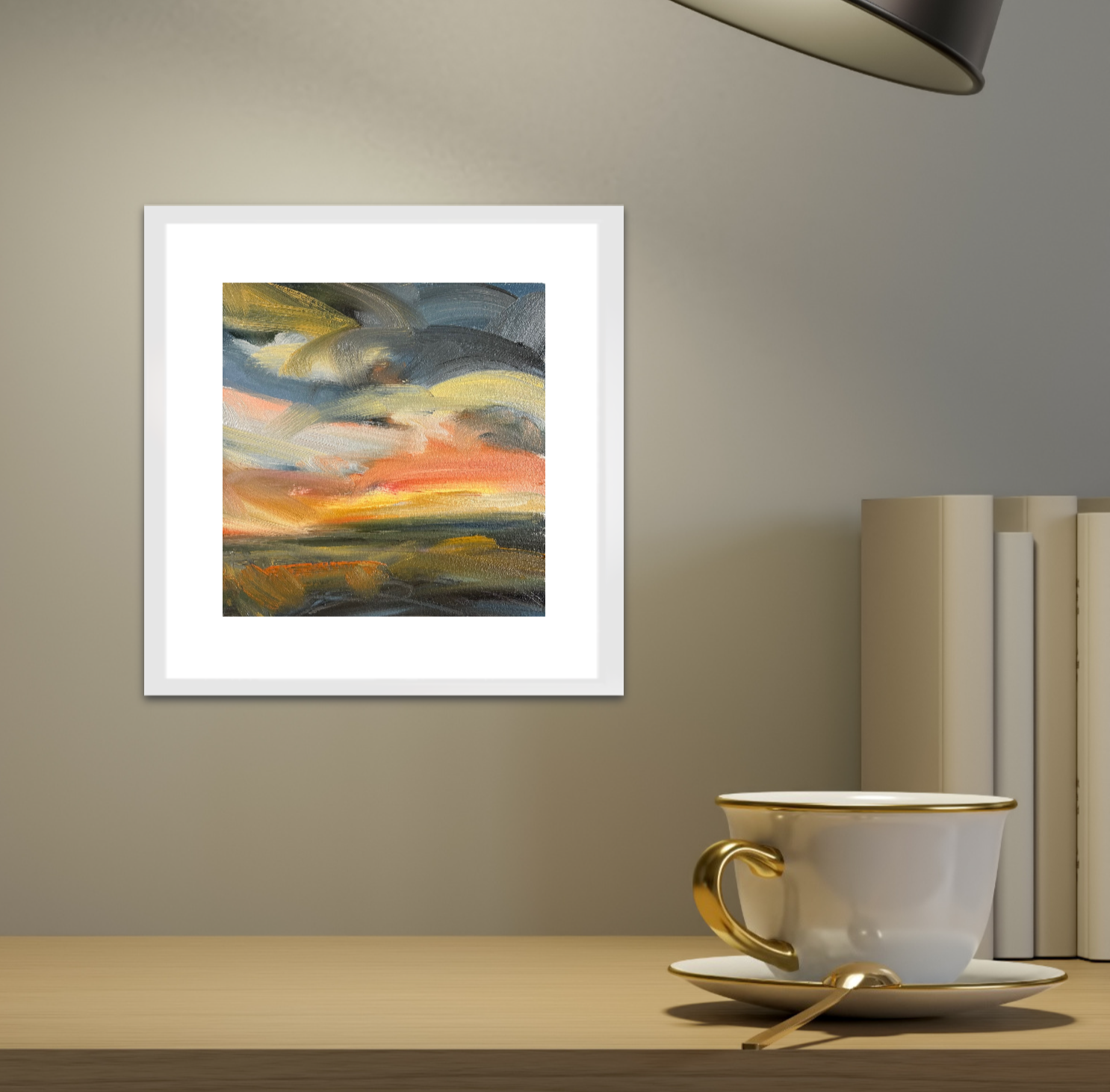 Blazing Light Original Oil On Paper Landscape Painting In Room Setting 2