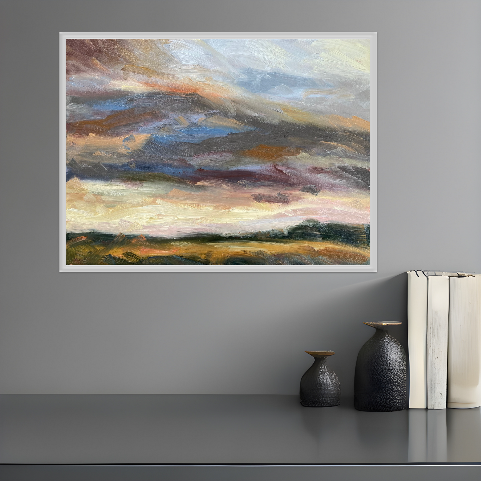 Blustery Day In Autumn Original Oil Landscape Painting In Room Setting 3