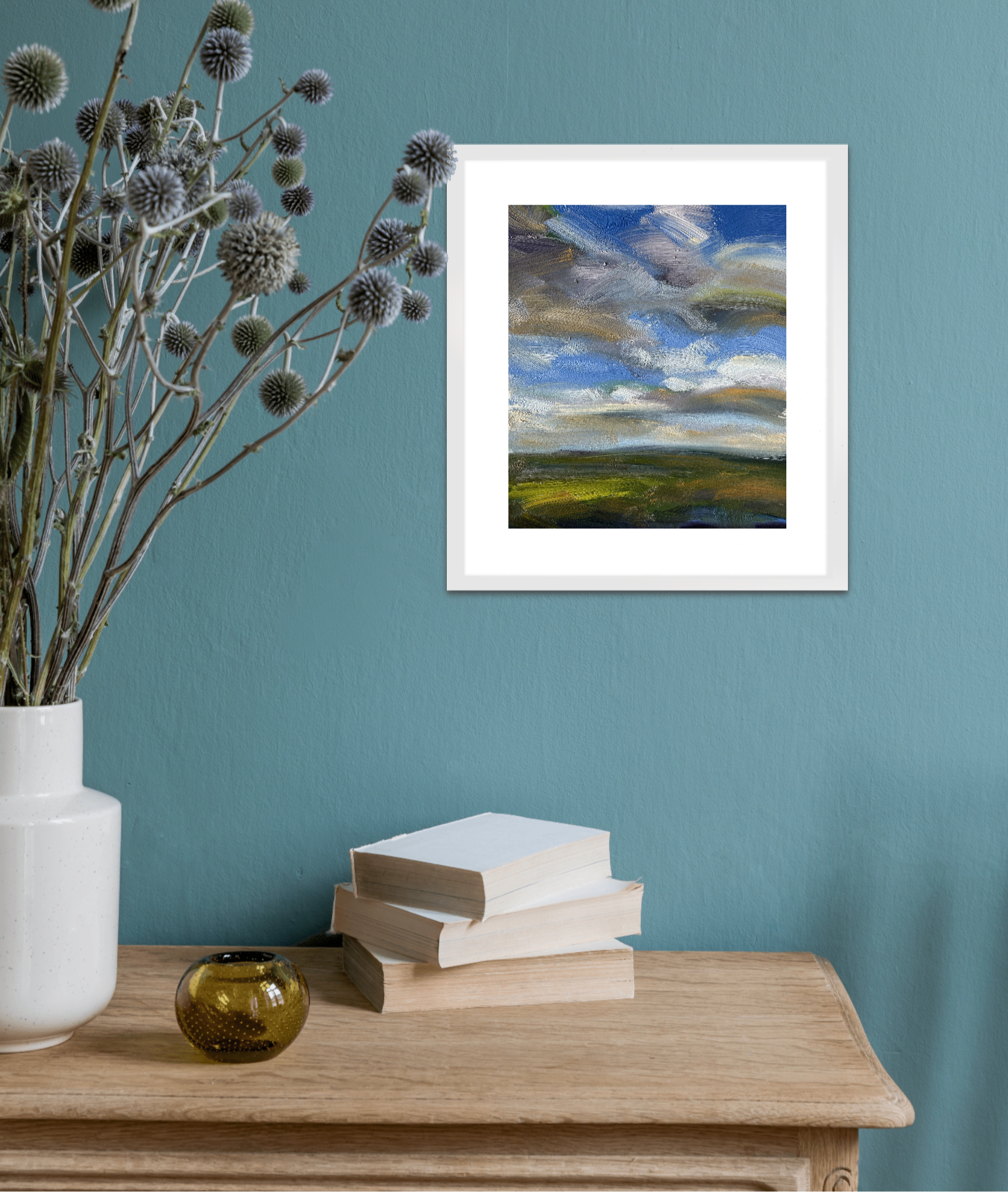 Breathe Deeply Original Oil On Paper Landscape Painting In Room Setting 3