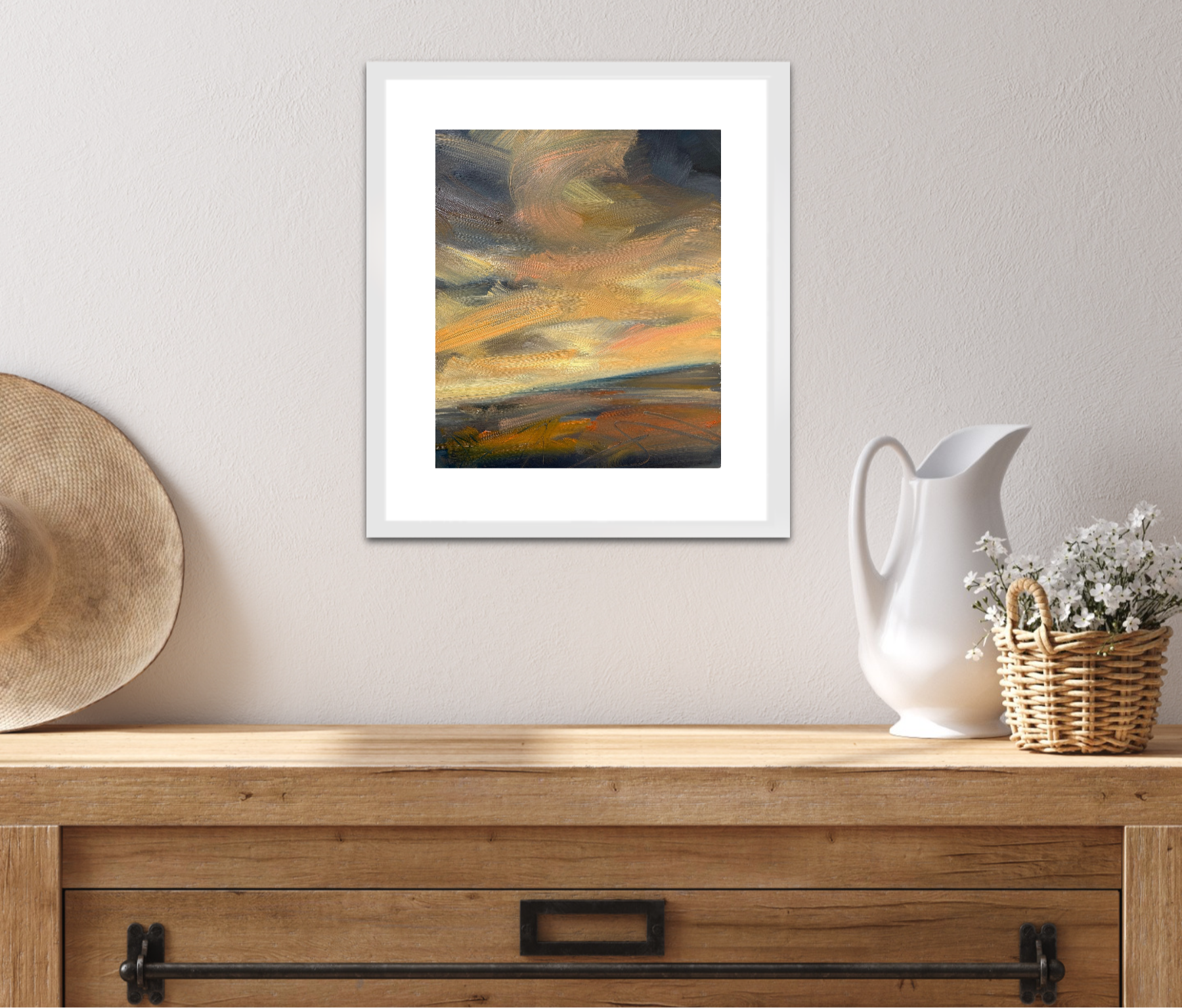 Crescendo Original Oil On Paper Landscape Painting In Room Setting 1