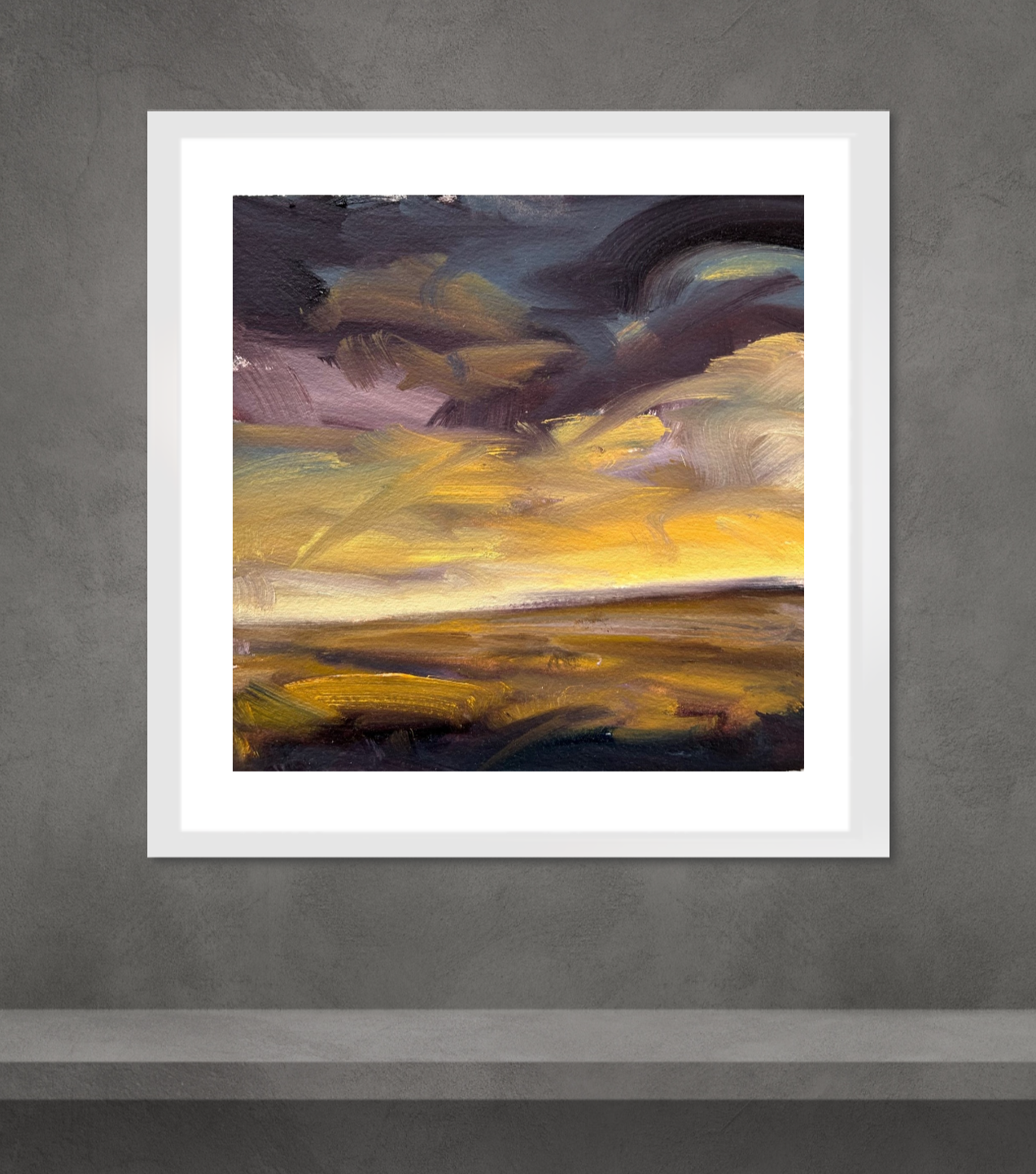 Embers Original Oil On Paper Landscape Painting In Room Setting 1