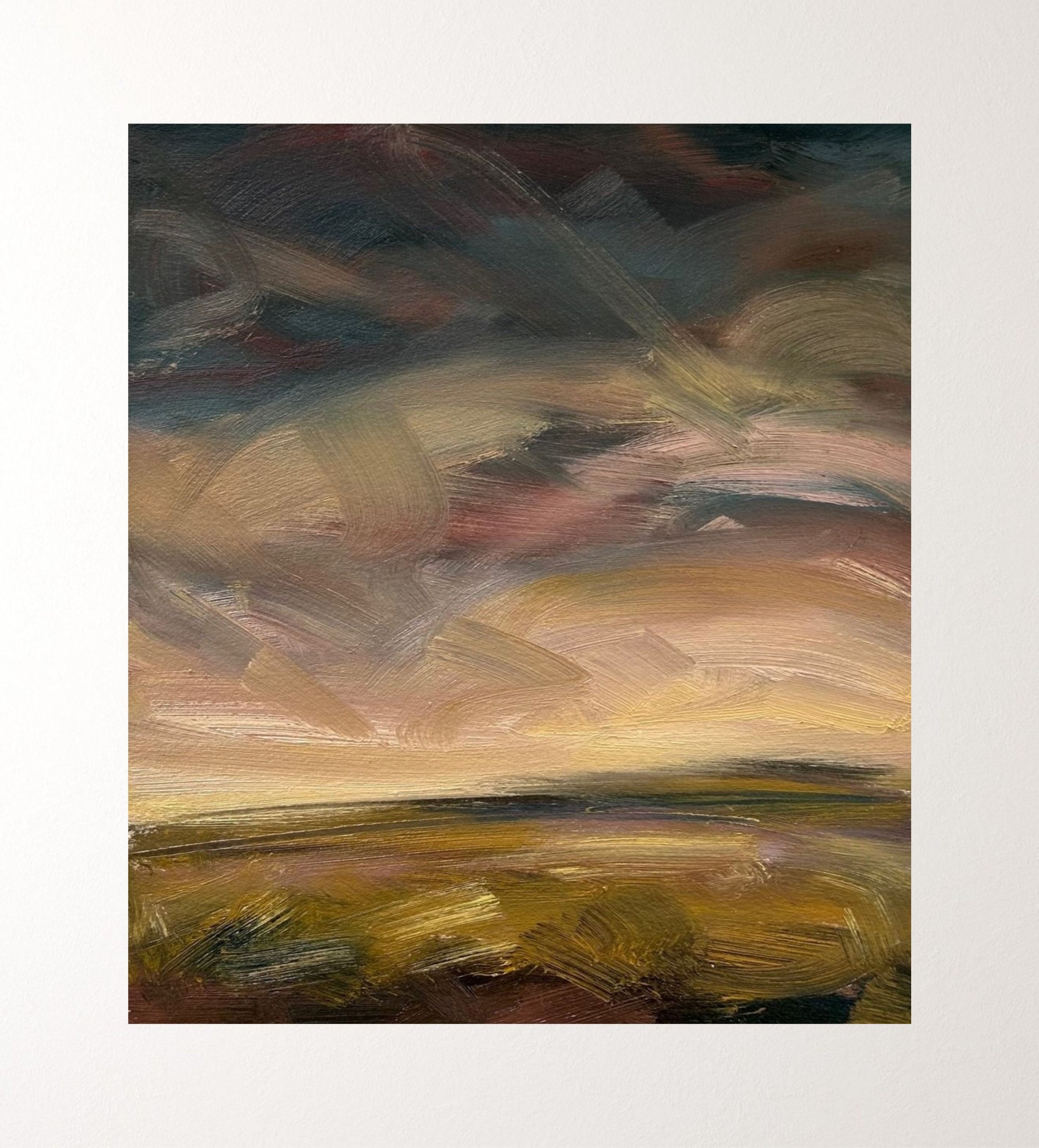 Evening Falls Oil On Paper Landscape Painting In Mount