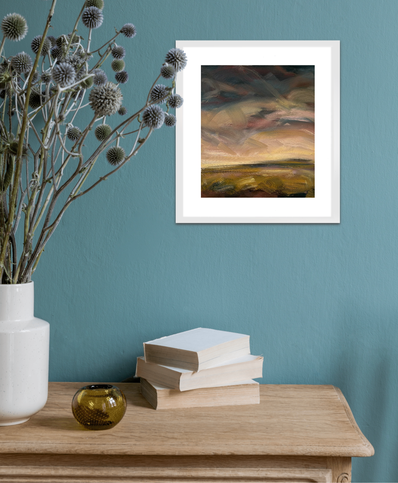 Evening Falls Original Oil On Paper Landscape Painting In Room Setting 1