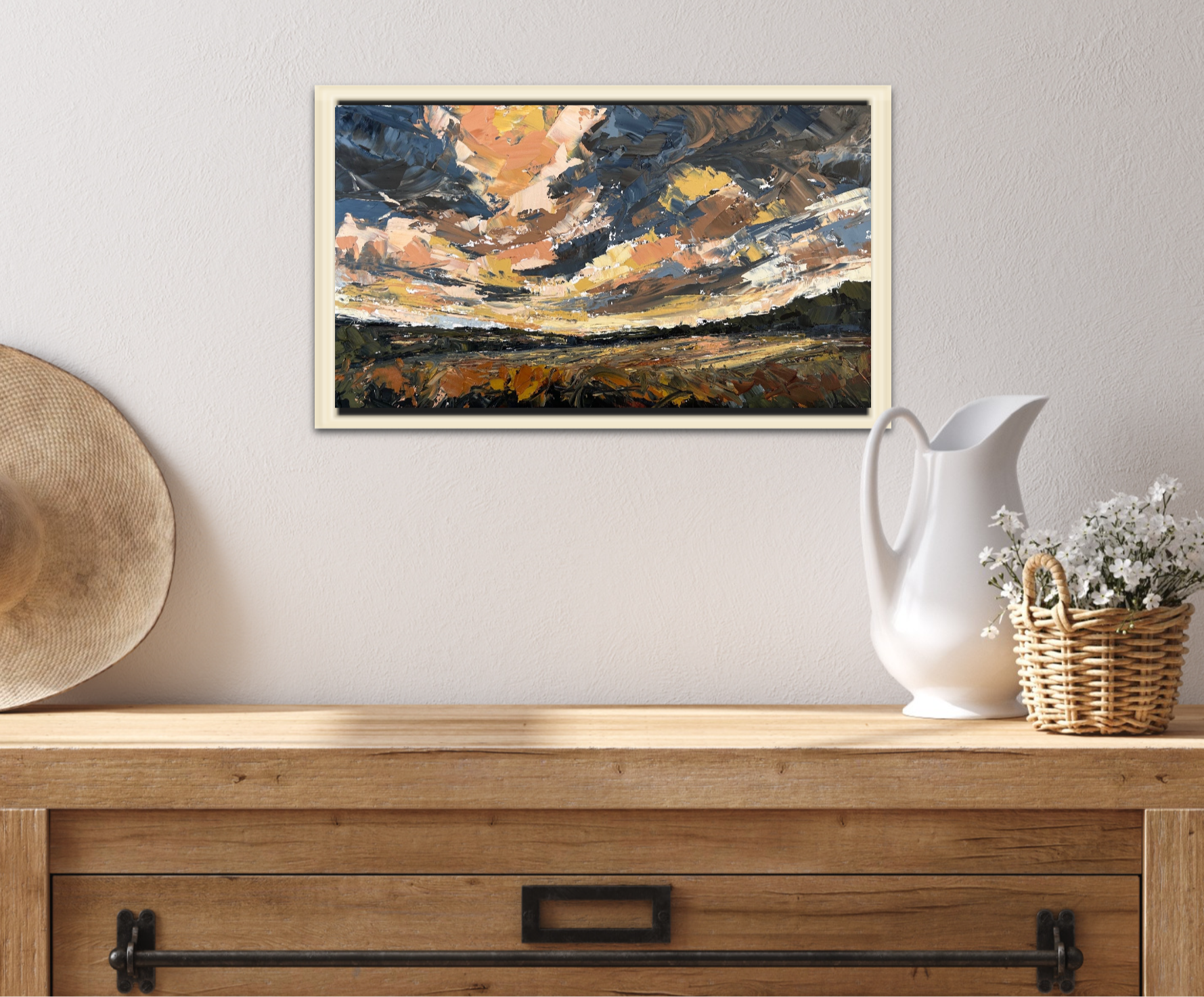 Evening Falls Original Oil Palette Knife Landscape Painting In Room 1