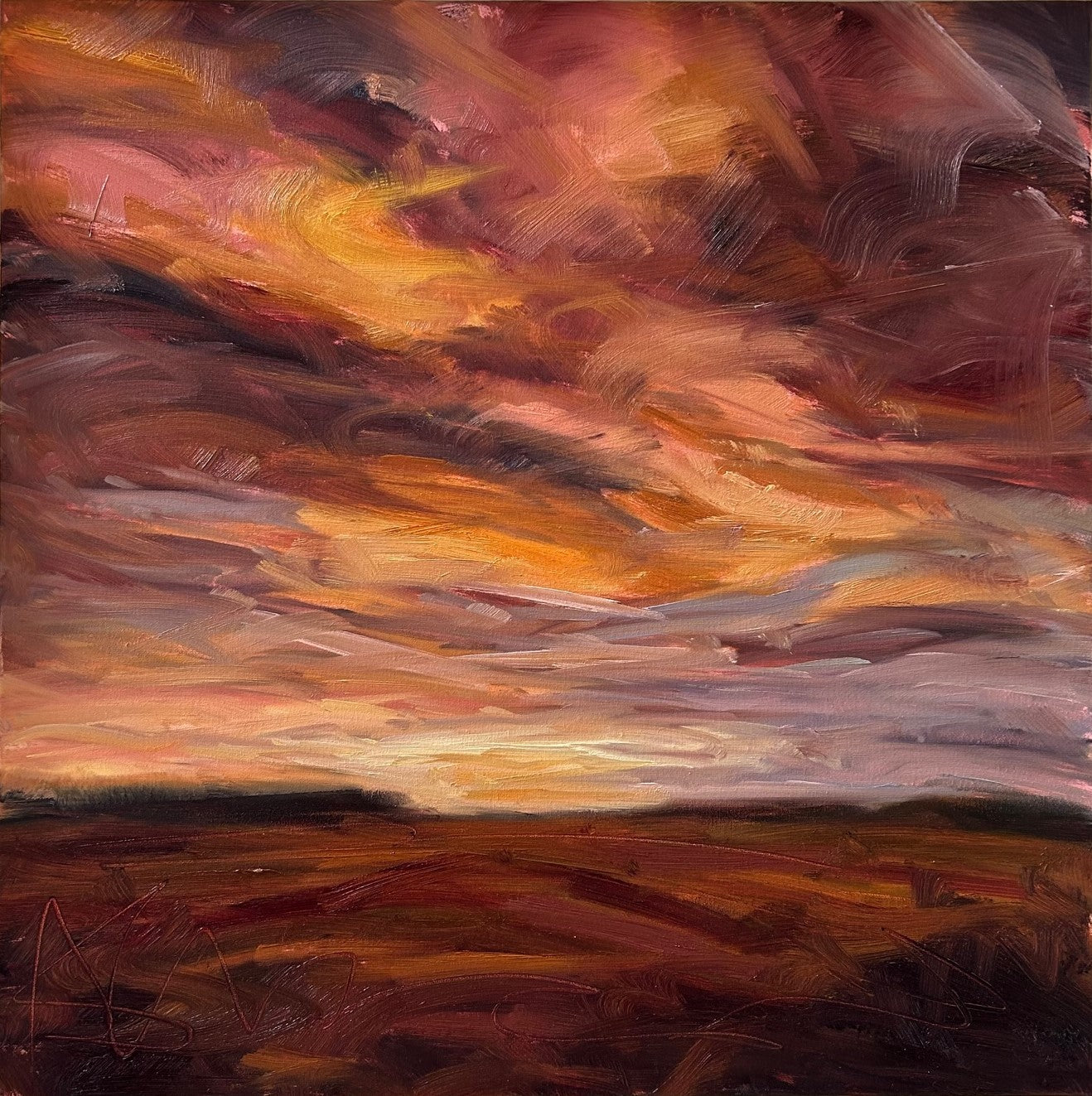  Analyzing image  Fiery Light Original Oil Landscape Painting